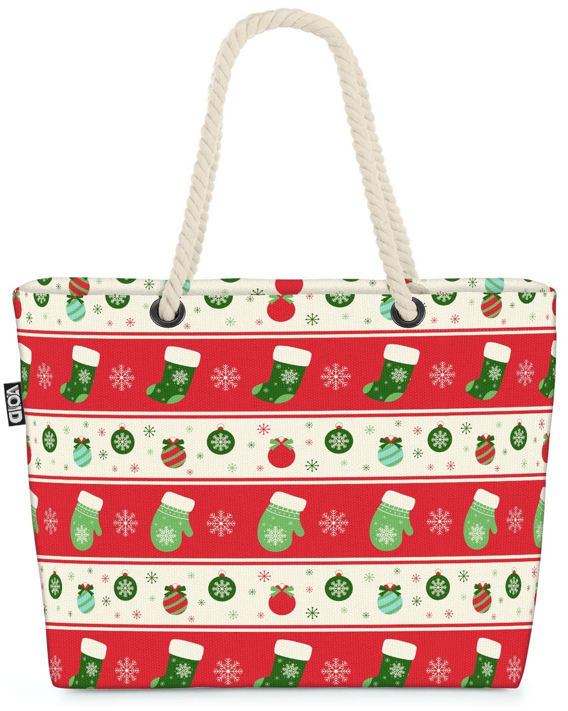VOID Strandtasche (1-tlg), Weihnachten Socken Deko Beach Bag Dekoration Deko Muster Winter Weihnachten Sch