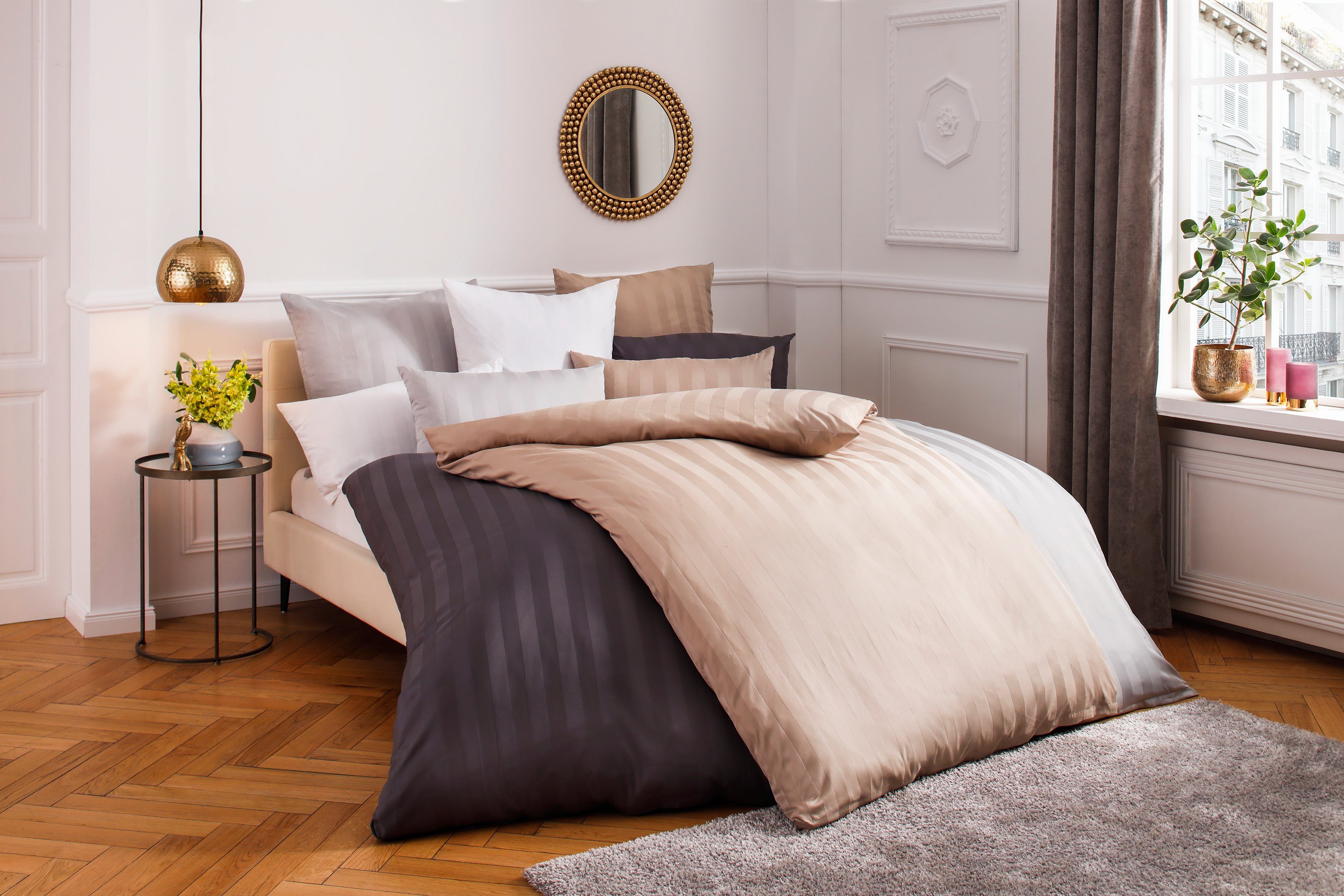 OTTO home Bettwäsche MALIA mit eingewebten Streifen, uni, Mako-Satin, 2 teilig, Bettwäsche aus 100% Baumwolle, Bettwäsche in Mako-Satin-Qualität