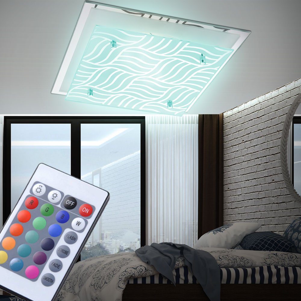 etc-shop LED Deckenleuchte, Leuchtmittel inklusive, Warmweiß, Farbwechsel, 14 Watt RGB LED Decken Leuchte Chrom Esszimmer Lampe Glasplatte | Deckenlampen