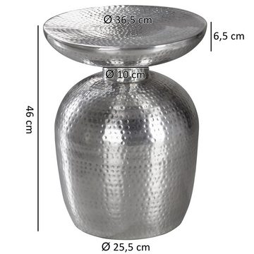 Wohnling Beistelltisch WL5.442 (36,5x46x36,5 cm Aluminium Hammerschlag Silber Rund), Kleiner Wohnzimmertisch, Sofatisch Orientalisch