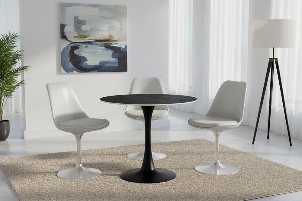 riess-ambiente Esstisch LYON 80cm grau/schwarz - Keramik, Säulenfuß, zeitlos, kompakt, rund (Einzelartikel, 1-St), Eleganter Bistrotisch - idealer Mittelpunkt für Küche oder Wohnzimmer