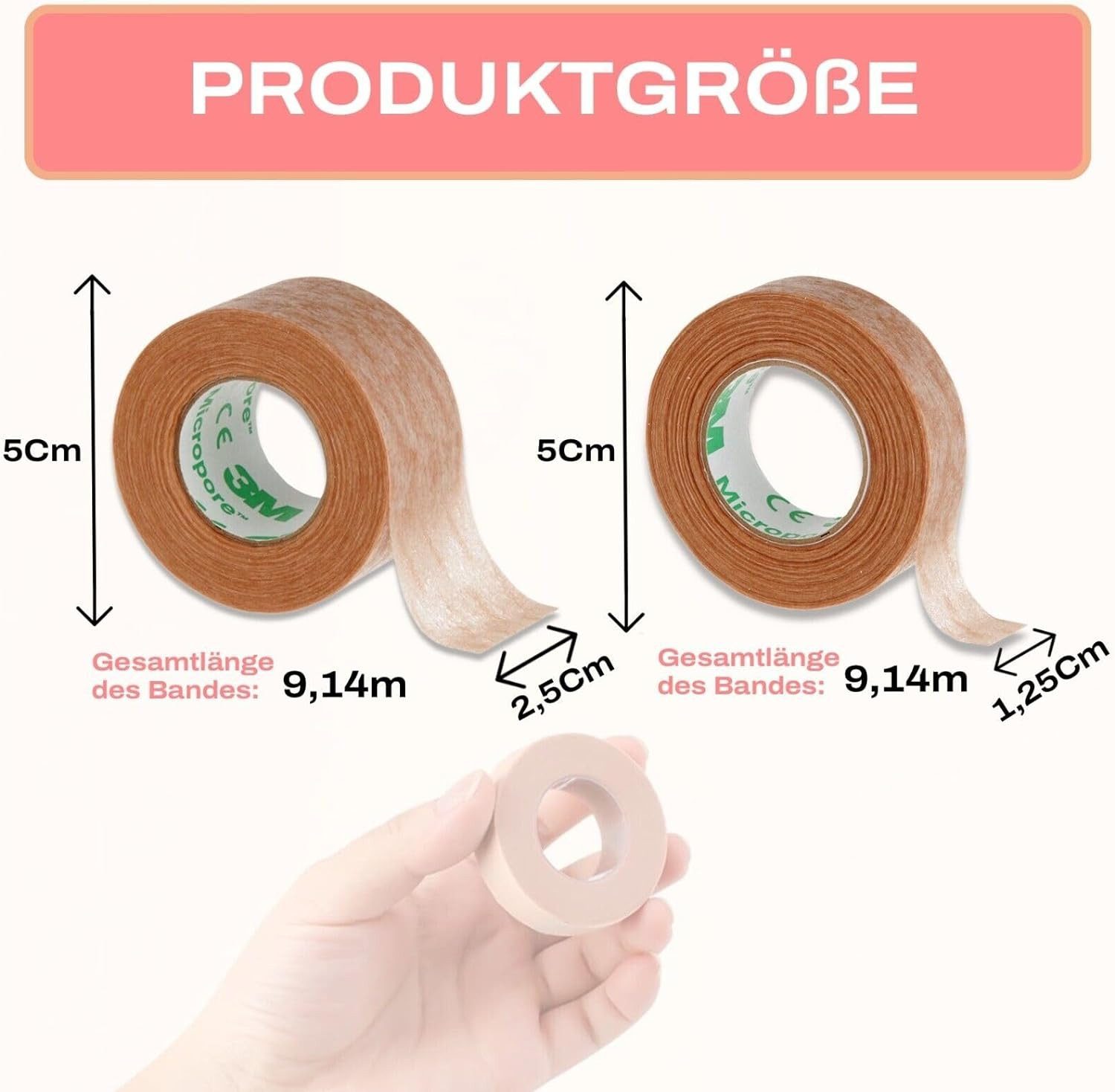 3M Augenlid-Tape Micropore 3M Tape Wimpernverlängerung Vliespflaster Hellbraun Haut Hohe Haftbarkeit