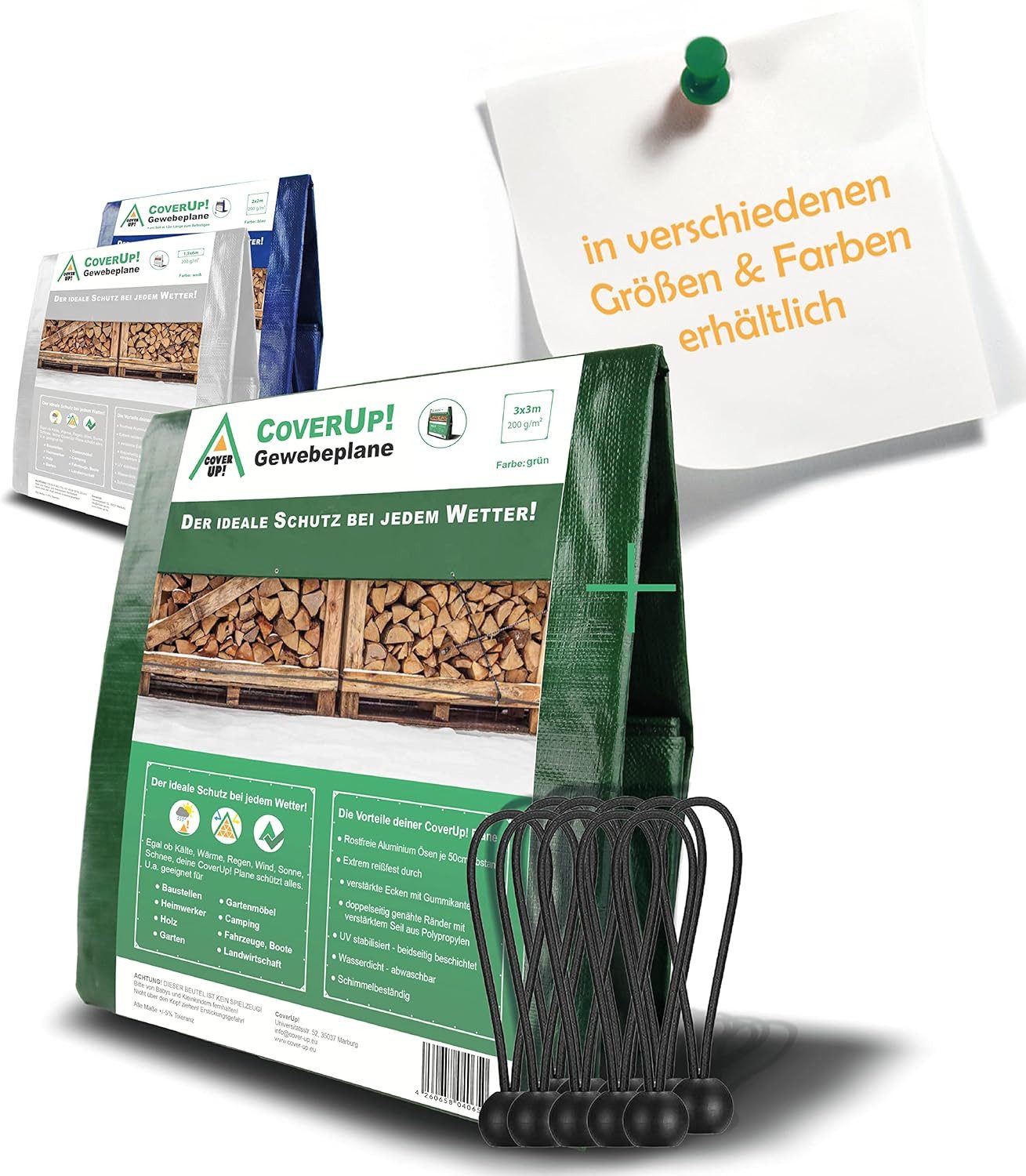 Schutzplane Abdeckplane Wasserdicht, 200g/m² Gewebeplane mit Ösen (Plane Wasserdicht mit Verstärkte Gummiecken -, UV-Schutz für Gartenplane, Bodenplane), inkl. Planenspanner