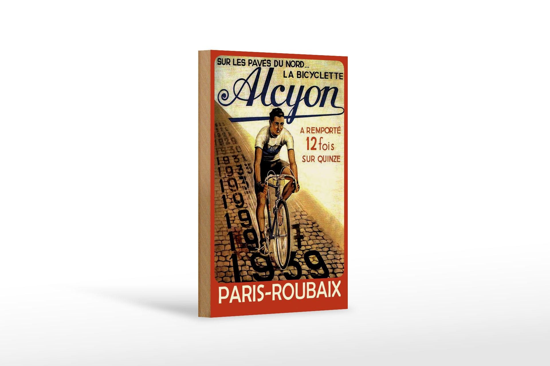 Femer GmbH Holzbild Retro 12x18 cm Paris-Roubaix Alcyon Fahrrad-Rennfahrer, (1 St), Glatte Holzfaserplatte (MDF), vorn beschichtet