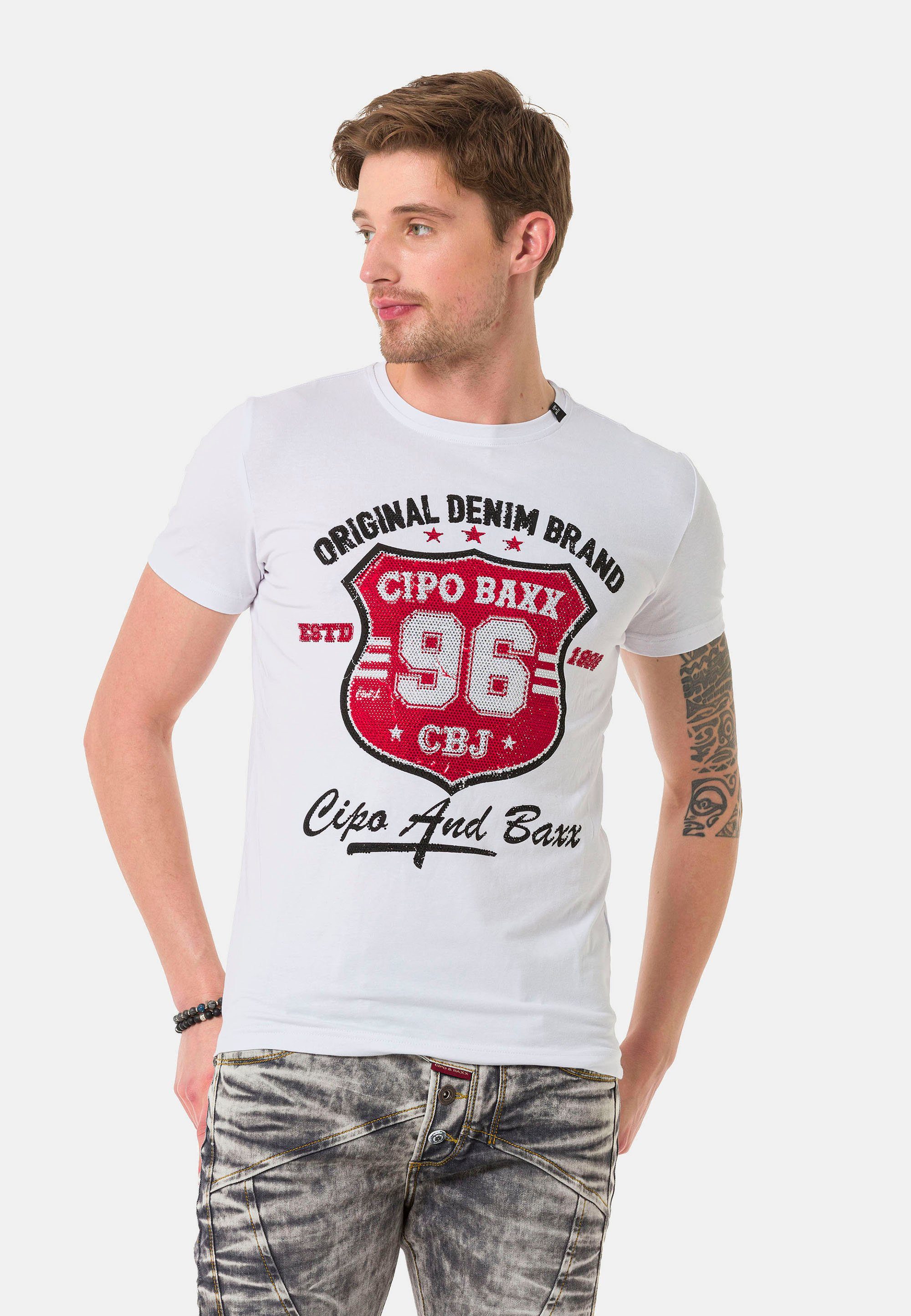 Cipo & Baxx T-Shirt mit coolem Frontprint weiß
