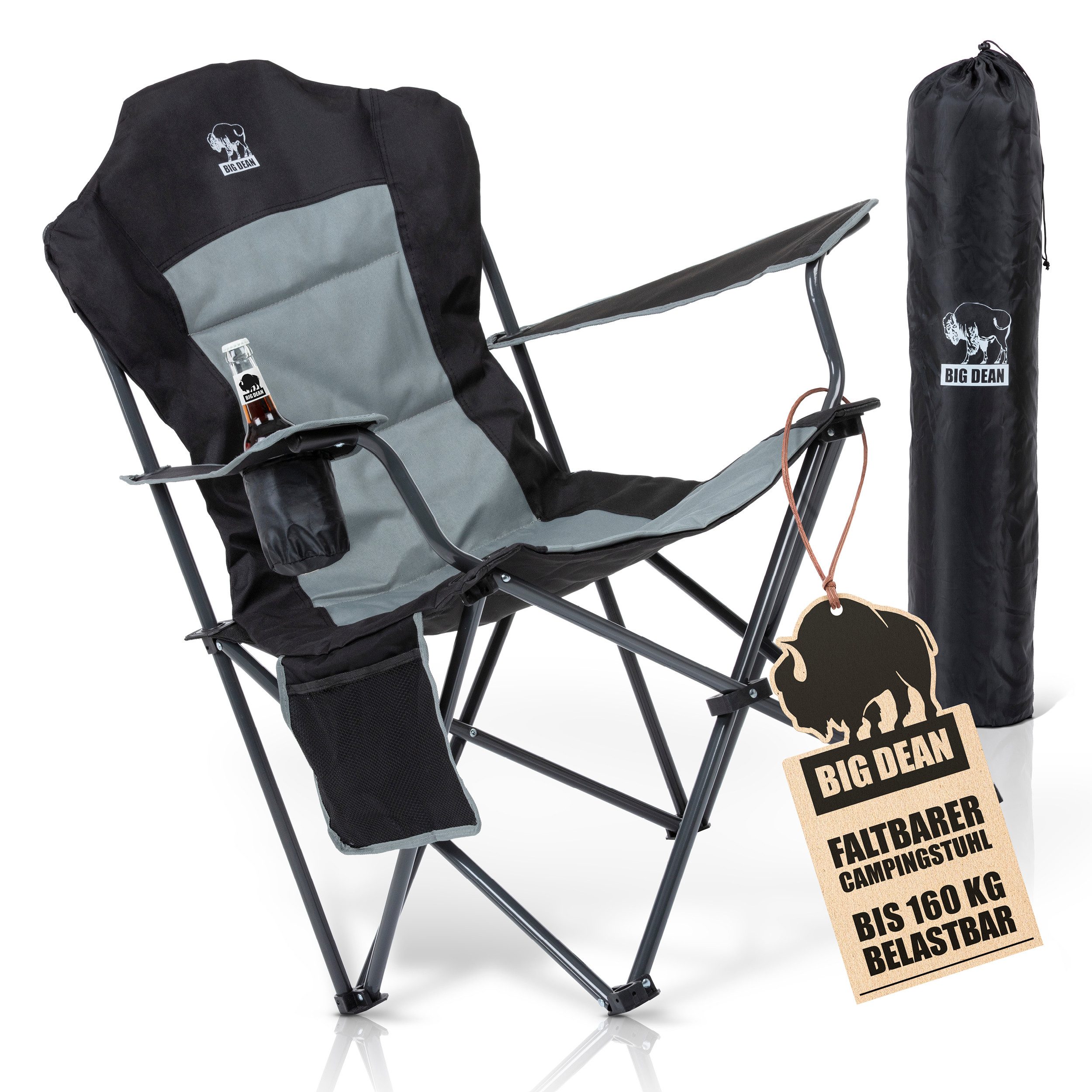 BigDean Campingstuhl Luxus Campingstuhl Faltbar 160 KG Belastbar Ultragroß mit Hochlehner (Packung, 1 St), Outdoor-Komfort mit höchstem Niveau
