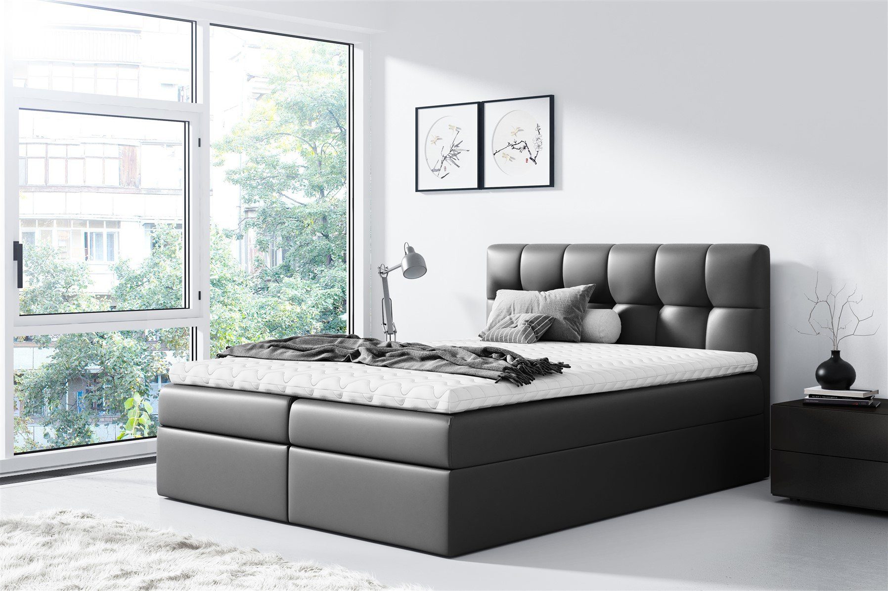 Fun Möbel Boxbett Schlafzimmerbett CARMEN in Kunstleder Schwarz (inkl. Bettkasten, 1-St., inkl. Kaltschaumtopper)