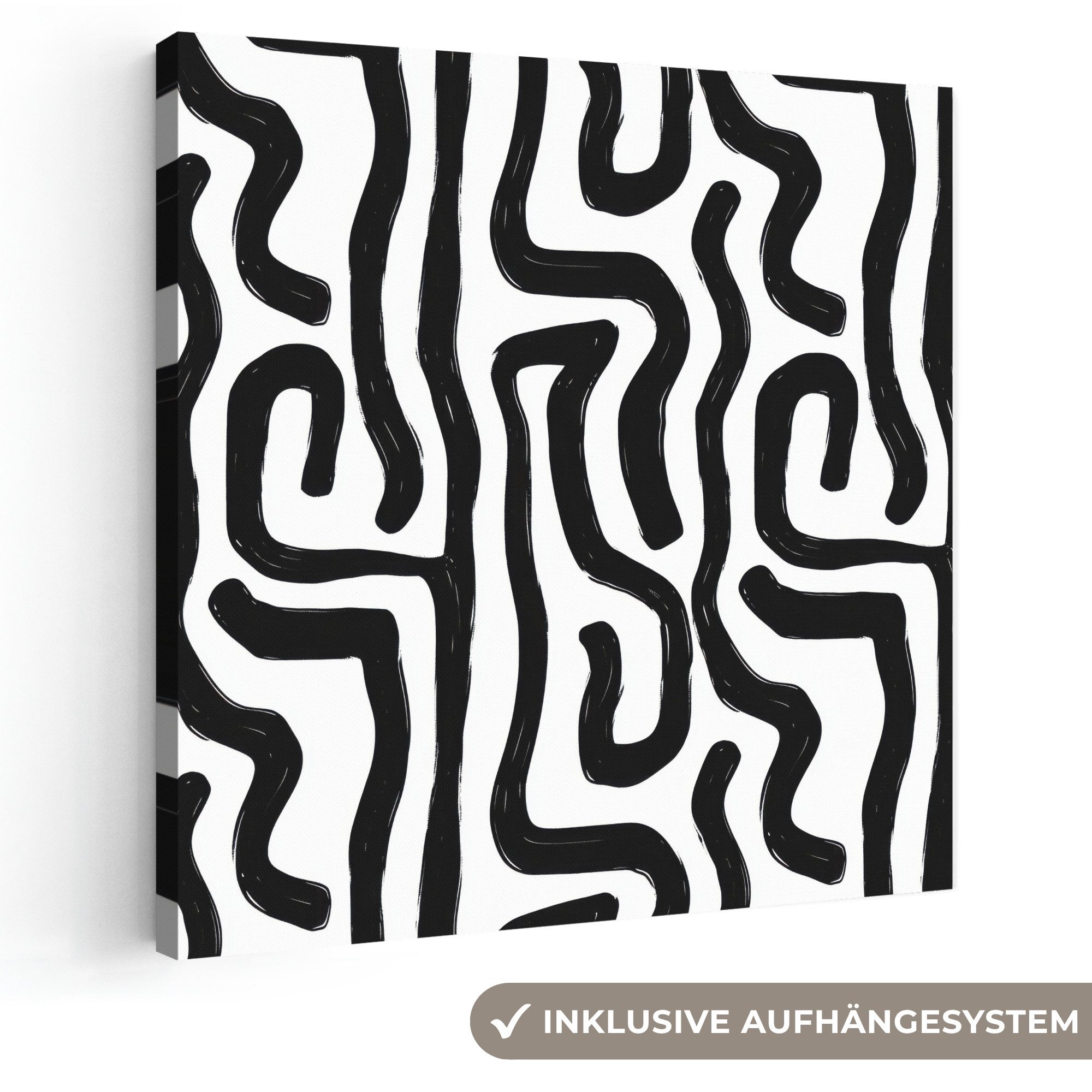OneMillionCanvasses® Leinwandbild Modern - Linien - Schwarz, Fotodruck (1 St), Wandbild, Deko Schlafzimmer Wohnzimmer Flur 20x20 cm