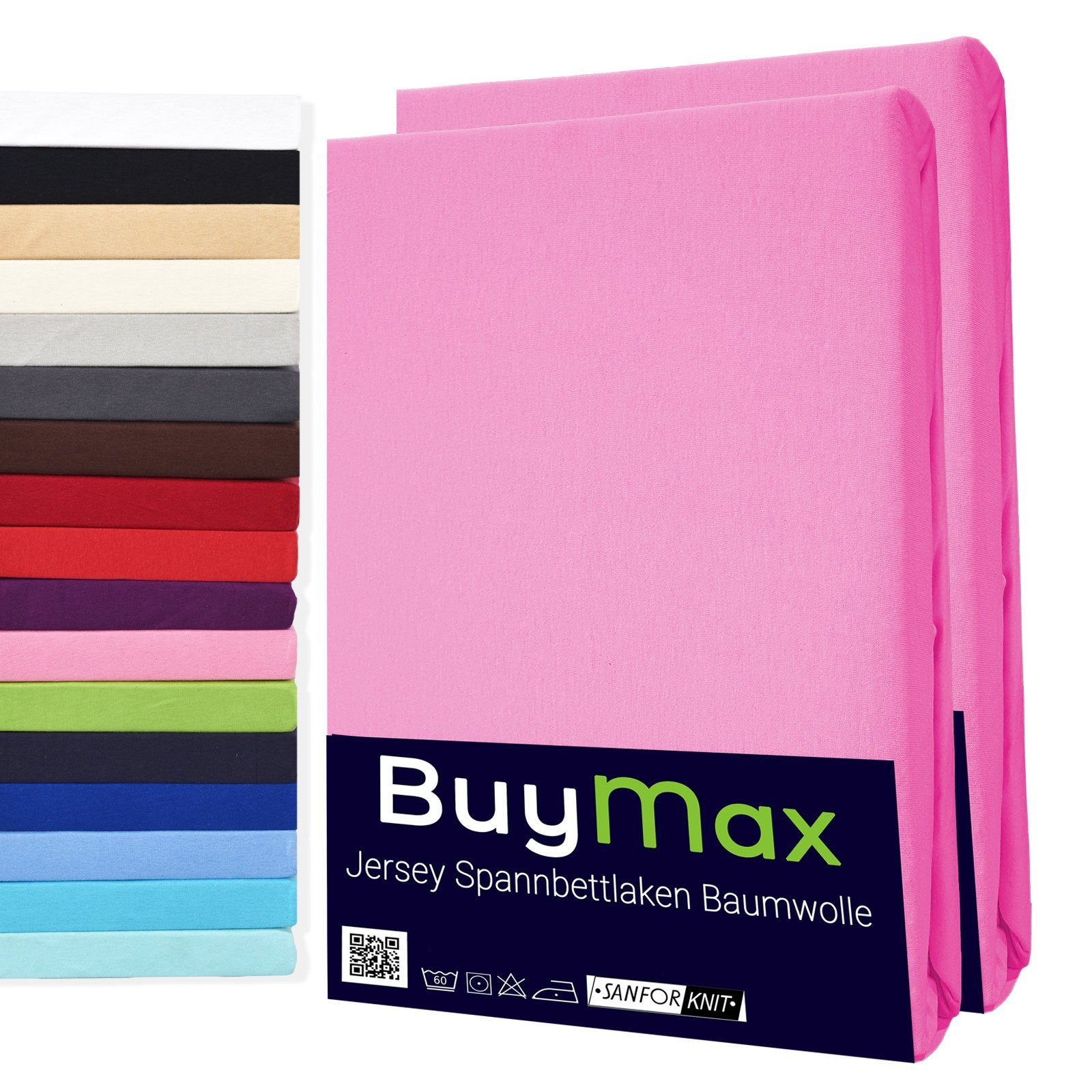 Buymax Spannbettlaken 2-er Set, Doppelpack, Bettlaken, Jersey 100% Baumwolle, Gummizug: rundum, (2 Stück), Pflegeleicht und Atmungsaktiv in Verschiedenen Farben und Größen