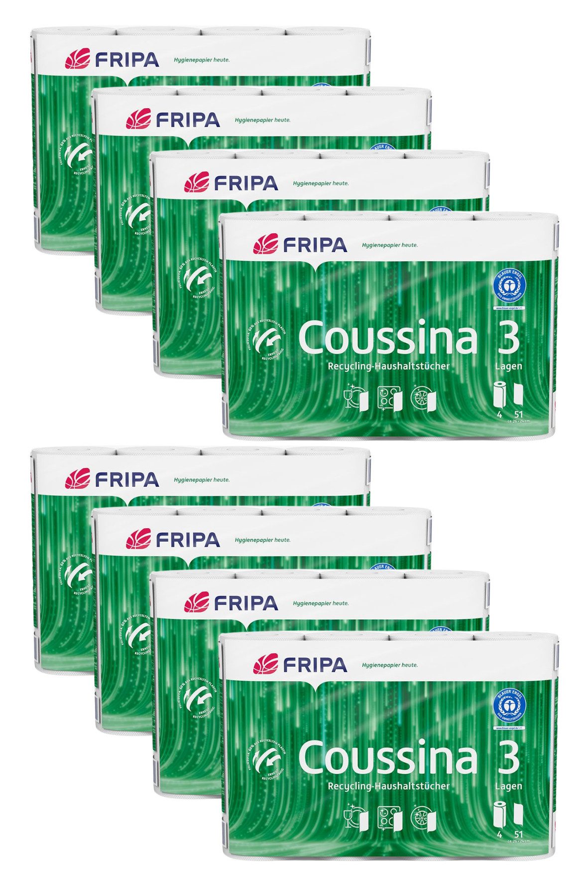 DocMed Papierküchenrolle Fripa - Coussina Haushaltstücher 3-lagig (nachhaltige Papiertücher 1-St. reißfeste Küchentücher), Einzelpack oder Großpack