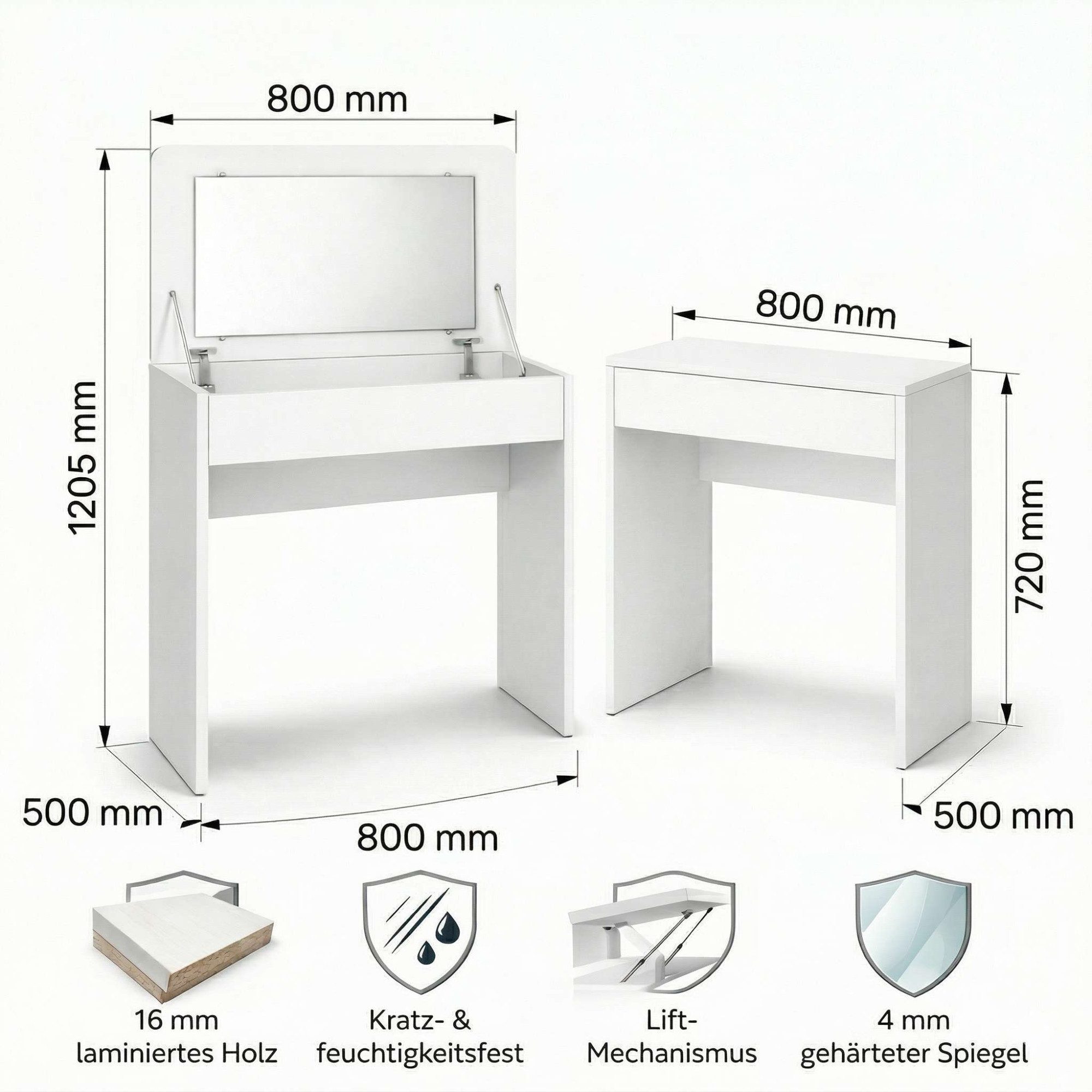 OTTO home Schminktisch Trympo 7, Kosmetiktisch, Frisiertisch, Schminkkommode, Toilettentisch, Schminktisch mit Spiegel und Stauraum, Breite 80cm