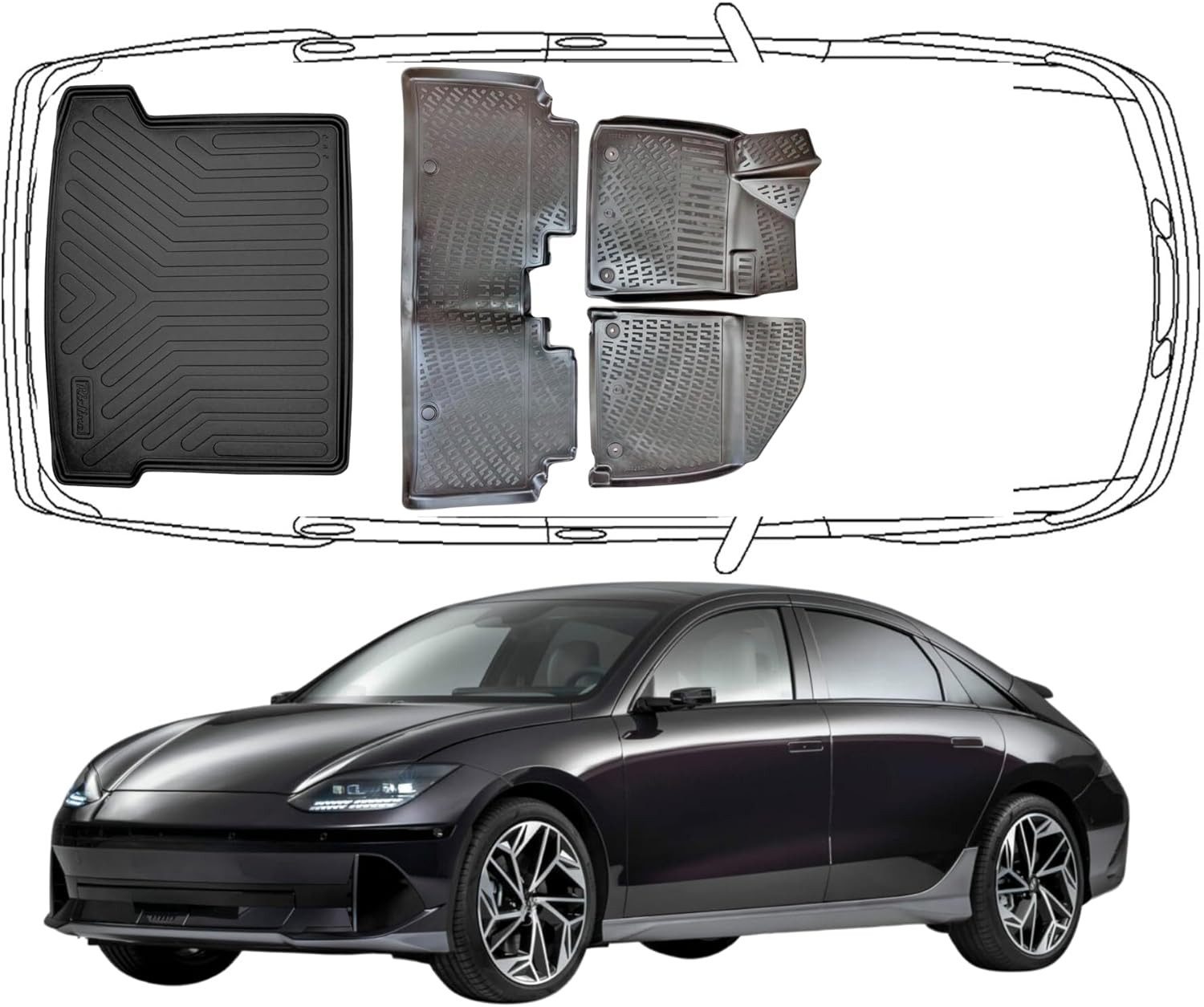 Trimak Passform-Fußmatten Oder Kofferraumwanne Oder Set für Hyundai IONIQ, Hyundai IONIQ 6 ab 2022 Gummimatten Auto & Kofferraummatte TPE