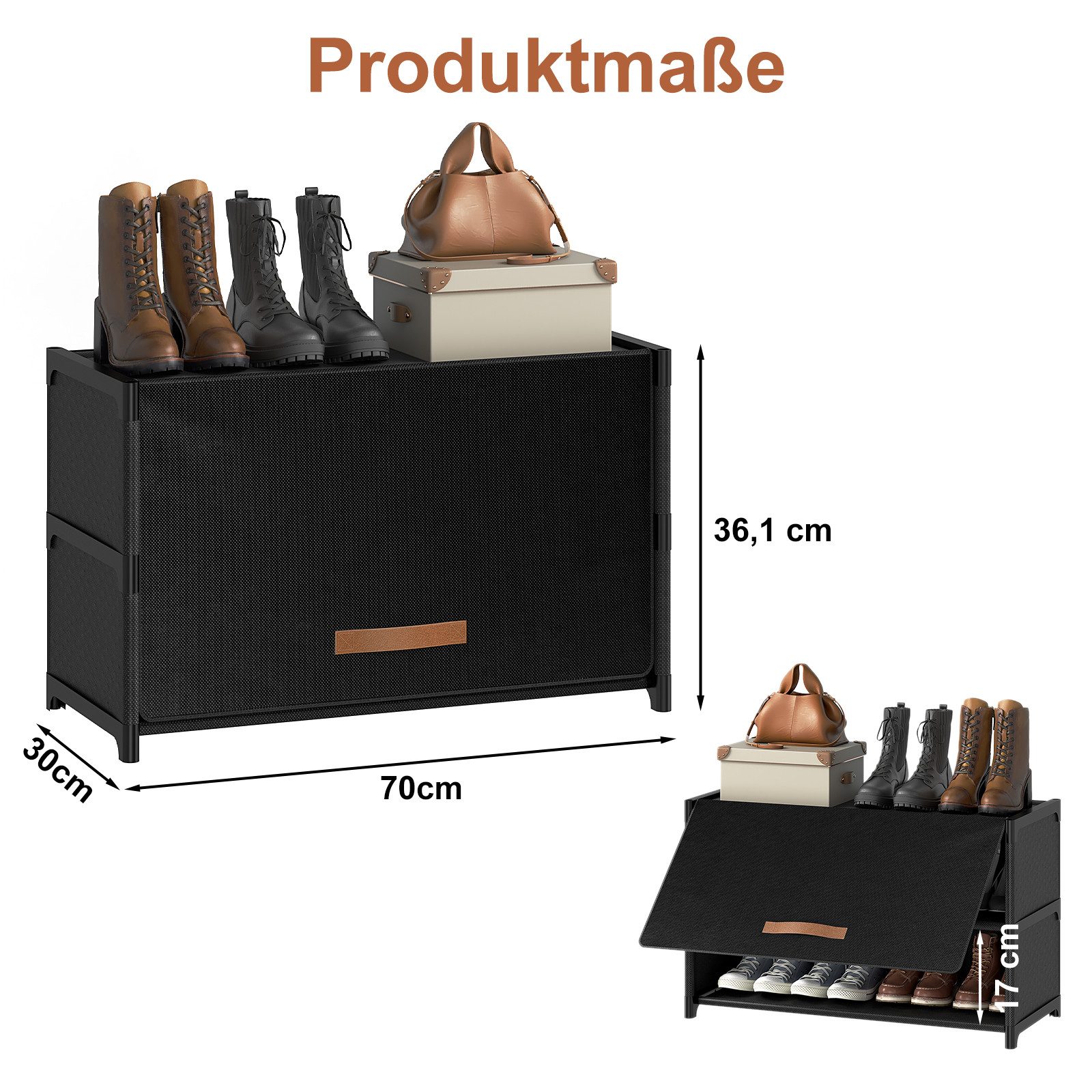 FABATO Schuhschrank Kunststoff-Schuhorganizer, Schuhschrank mit Tür in Schwarz (1-St) 3-stufiger Schuhschrank mit Tür – Platz für 12 Paar Schuhe
