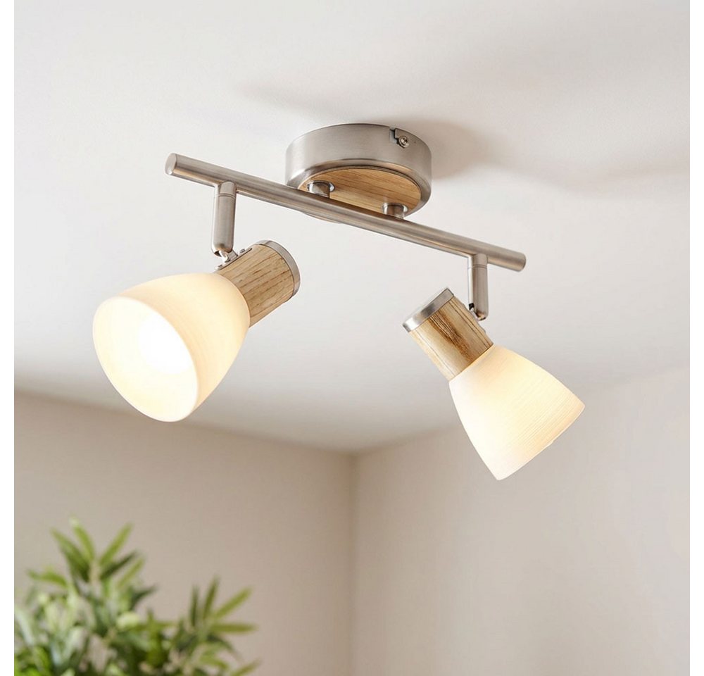GLOBO LIGHTING Deckenleuchte, Leuchtmittel nicht inklusive, Deckenleuchte 2 flammig Holz Glas Metall Deckenstrahler Deckenlampe