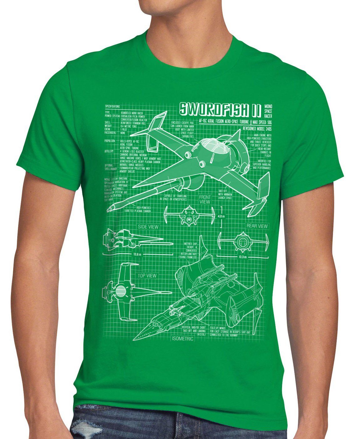 style3 Print-Shirt Herren T-Shirt Bebop Swordfish II anime mono racer cowboy grün