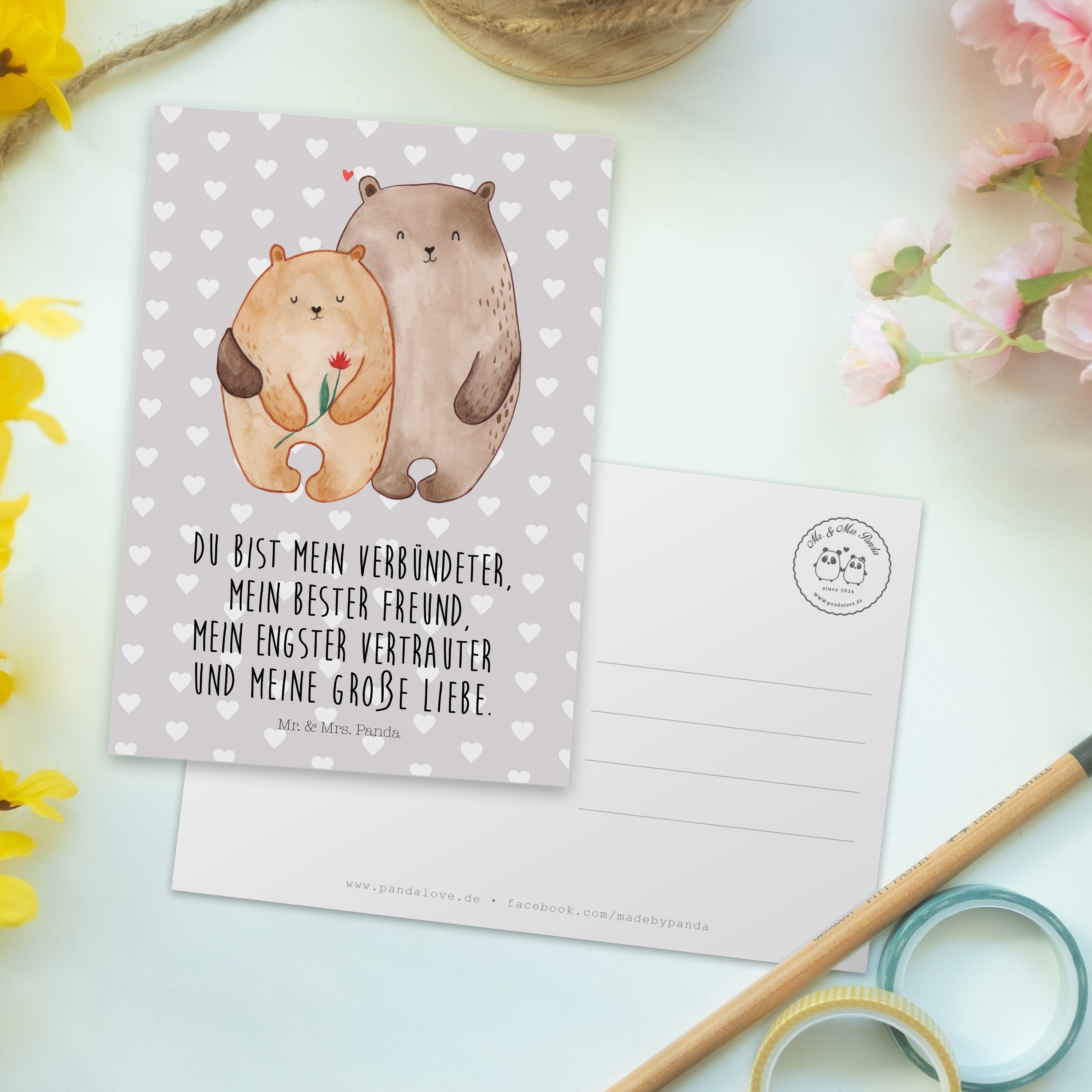 Grau Postkarte Bären Panda - D Umarmen, Liebe Geschenk, Verlobt, Mrs. Mr. - Einladung, Pastell &