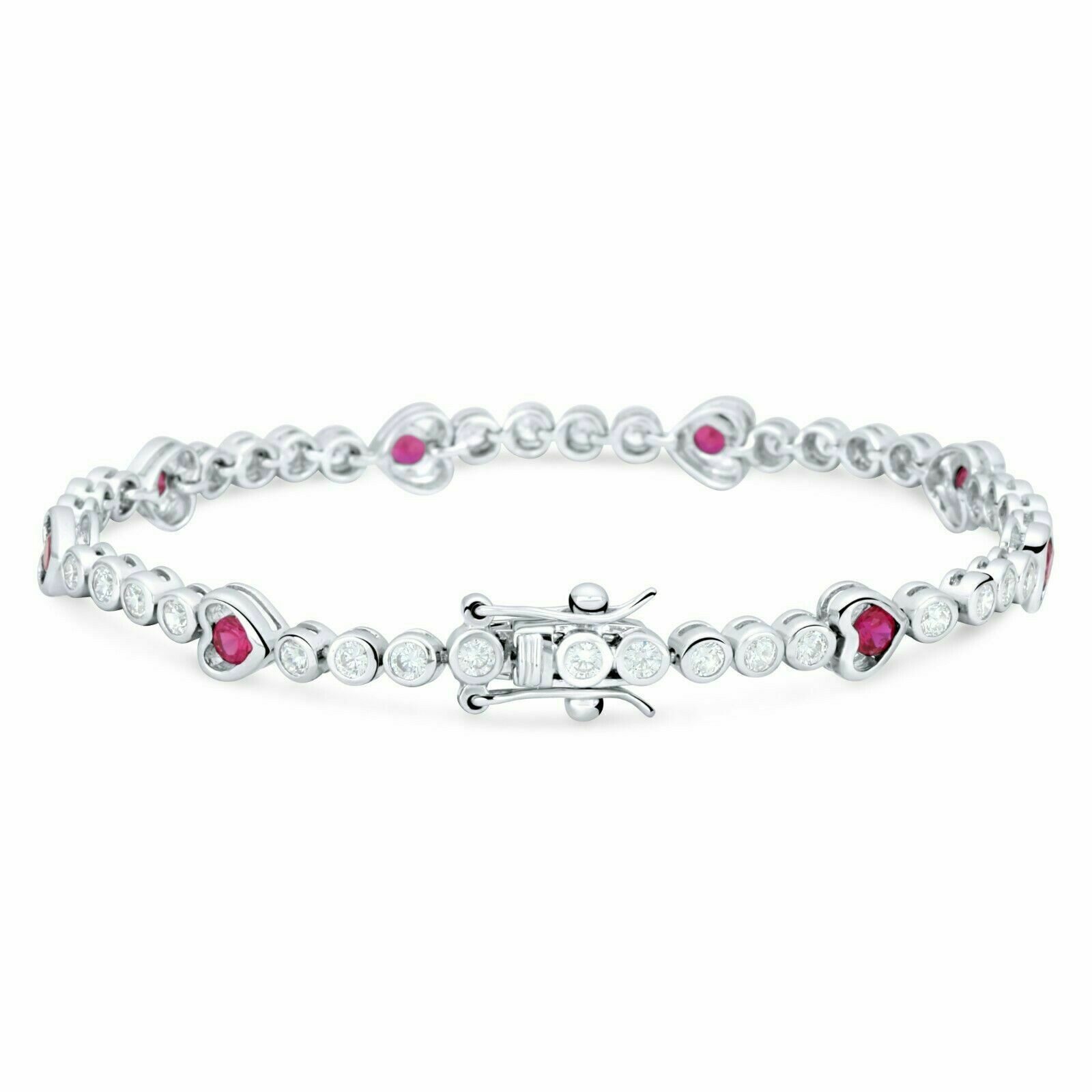 Tony Fein Tennisarmband Silber Tennisarmband 5,5mm Herz Design Zirkonia Rot Rhodiniert