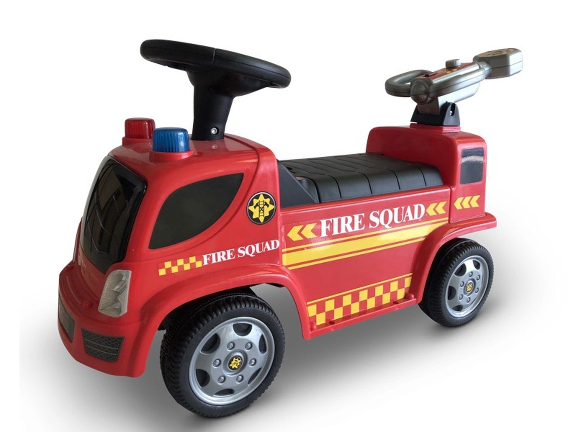 TPFLiving Rutscherauto Feuerwehr-Truck mit EVA-Gummireifen, Kunstledersitz und LED, (Rutschauto - Schiebeauto für Kinder bis 3 Jahre, Laufwagen - Rutscherauto - Feuerwehrauto), Belastbarkeit bis 20 kg - Farbe: rot