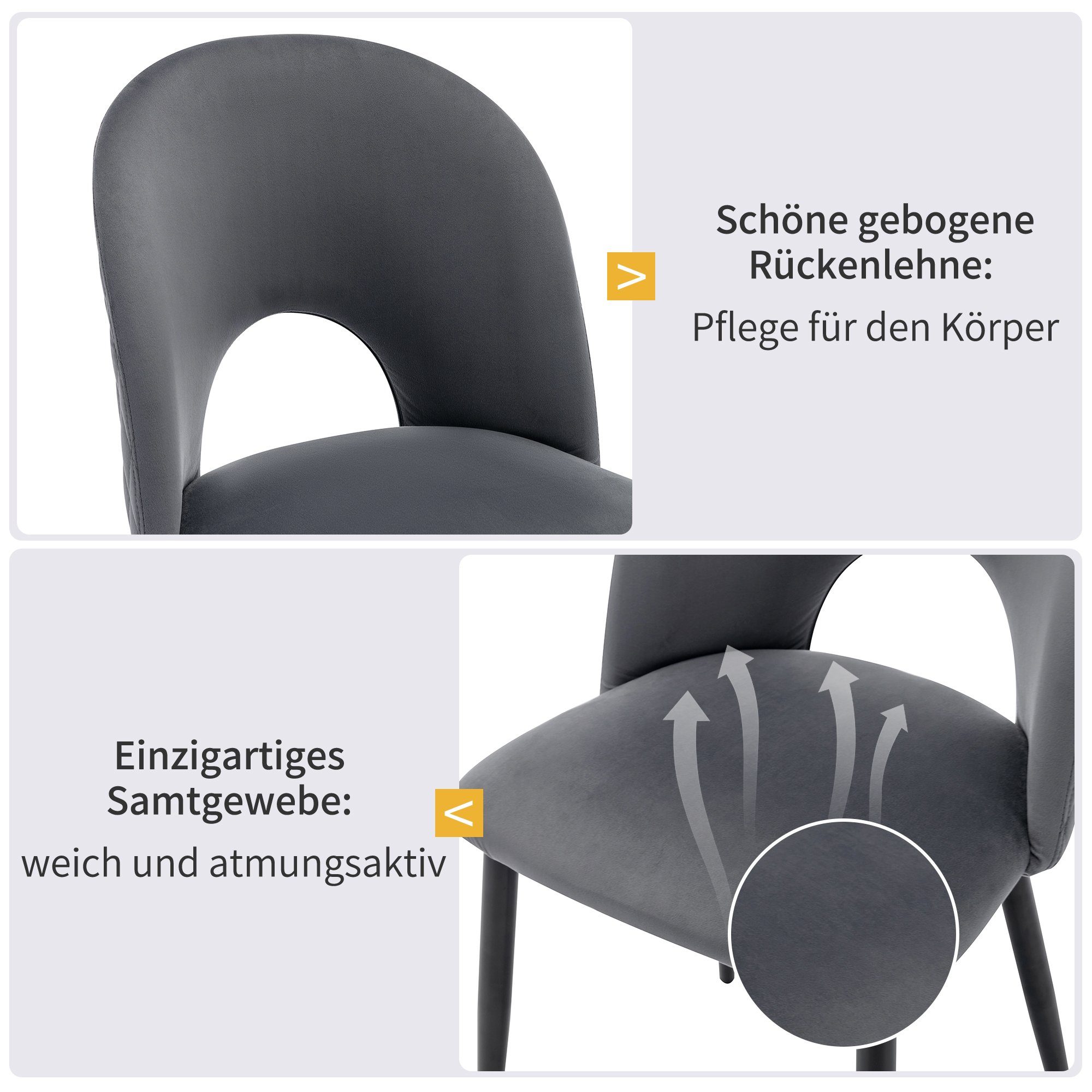 HAUSS Polsterstuhl schwarze mit St), Küchenstuhl Rückenlehne, SPLOE Grau (2 Metallbeine, Wohnzimmerstuhl Esszimmerstuhl