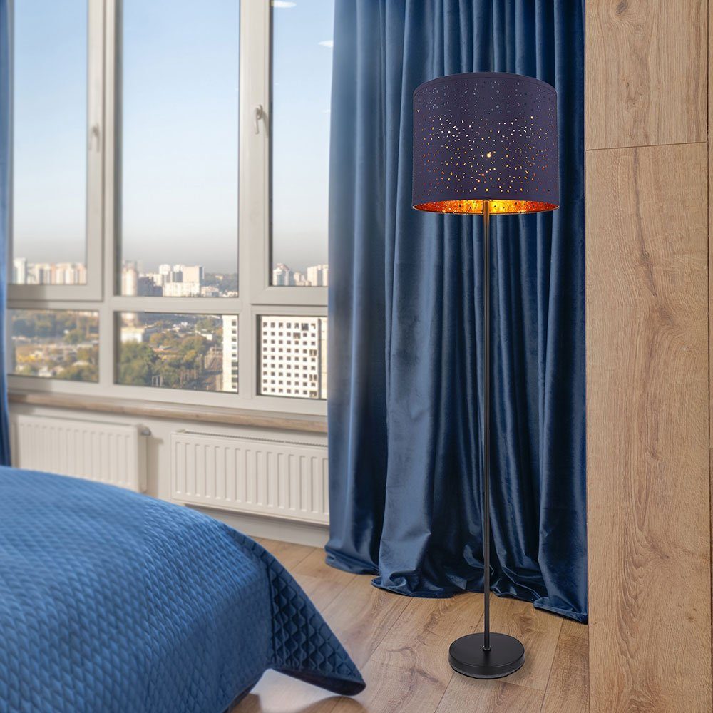 etc-shop Stehlampe, Leuchtmittel nicht inklusive, 40 D Musterstanzungen Textil blau Schlafzimmerlampe cm Stehleuchte