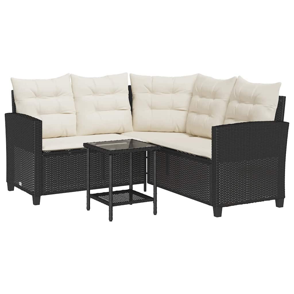 vidaXL Loungesofa Gartensofa in L-Form mit Tisch und Kissen Schwarz Poly Rattan, 1 Teile
