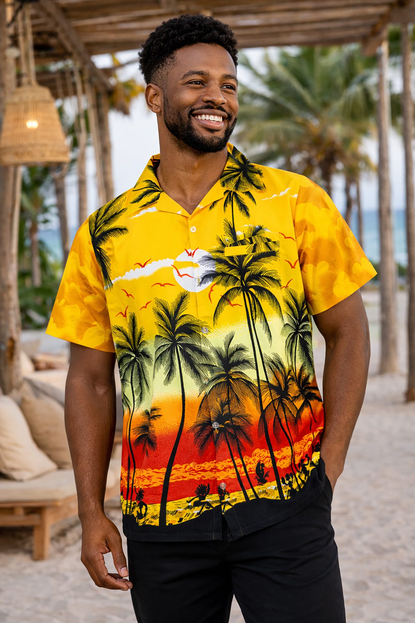 King Kameha Hawaiihemd "Beach" Funky Hawaii-Hemd Herren Kurzarm Front-Tasche Stylish