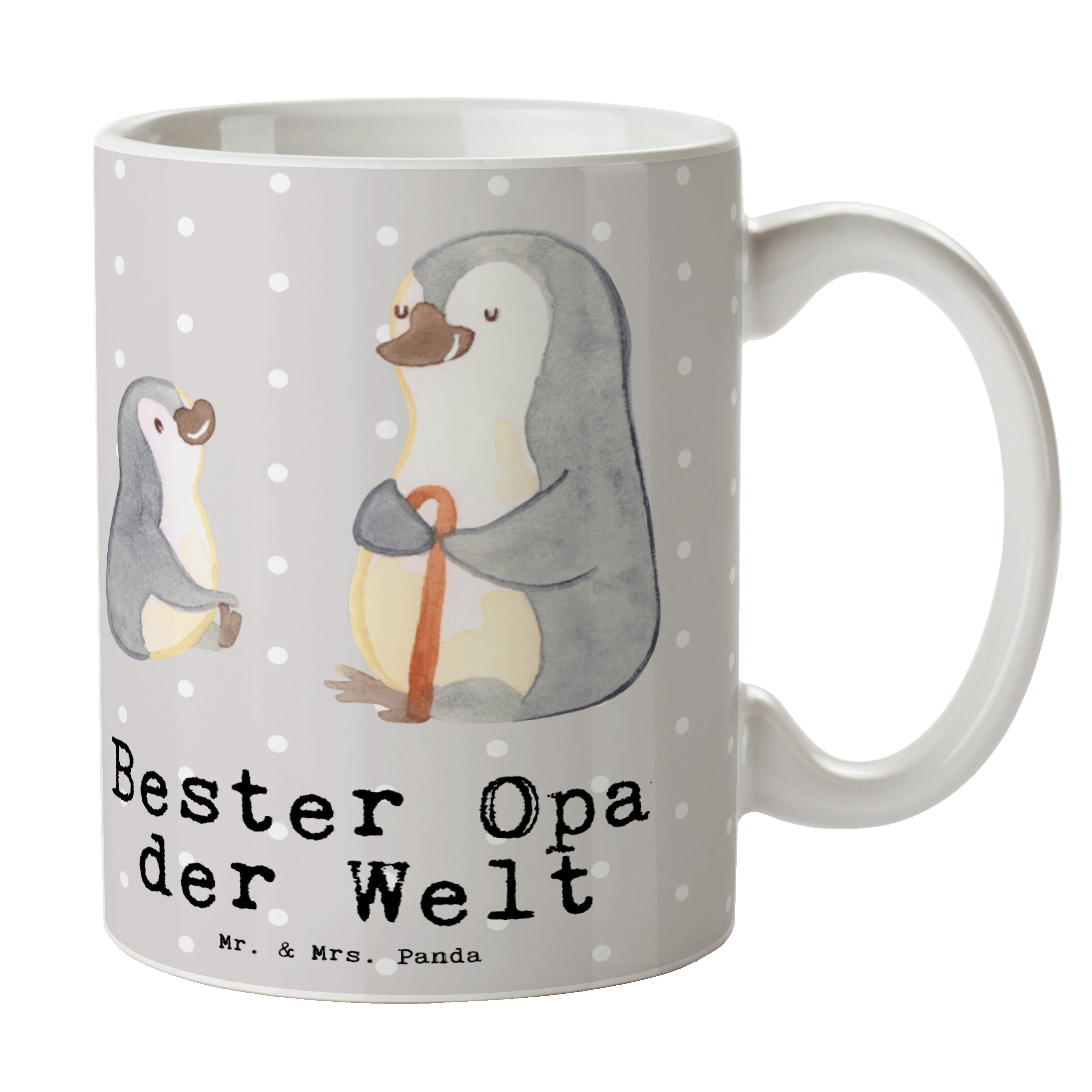 Mr. & Mrs. Panda Tasse Pinguin Bester Opa der Welt - Grau Pastell - Geschenk, Danke, Becher, Keramik