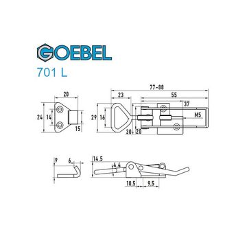 GOEBEL GmbH Kastenriegelschloss 5544514701, (10 x Exzenterverschluss 701 L mit Verschlussvorrichtung, 10-tlg., Kistenverschluss - Kofferverschluss - Hebel Verschluss), gerader Grundtplatte inkl. Gegenhaken Edelstahl A4 (V4A)