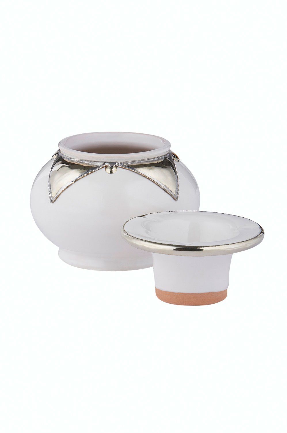 Marrakesch Orient & Mediterran Interior Aschenbecher Marokkanischer Aschenbecher Kanita aus Keramik weiß silber 13 cm Deko, Handarbeit