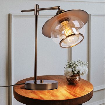 Globo Schreibtischlampe, Leuchtmittel nicht inklusive, Tischlampe Nachttischleuchte Metall bronzefarben Glas H 42 cm