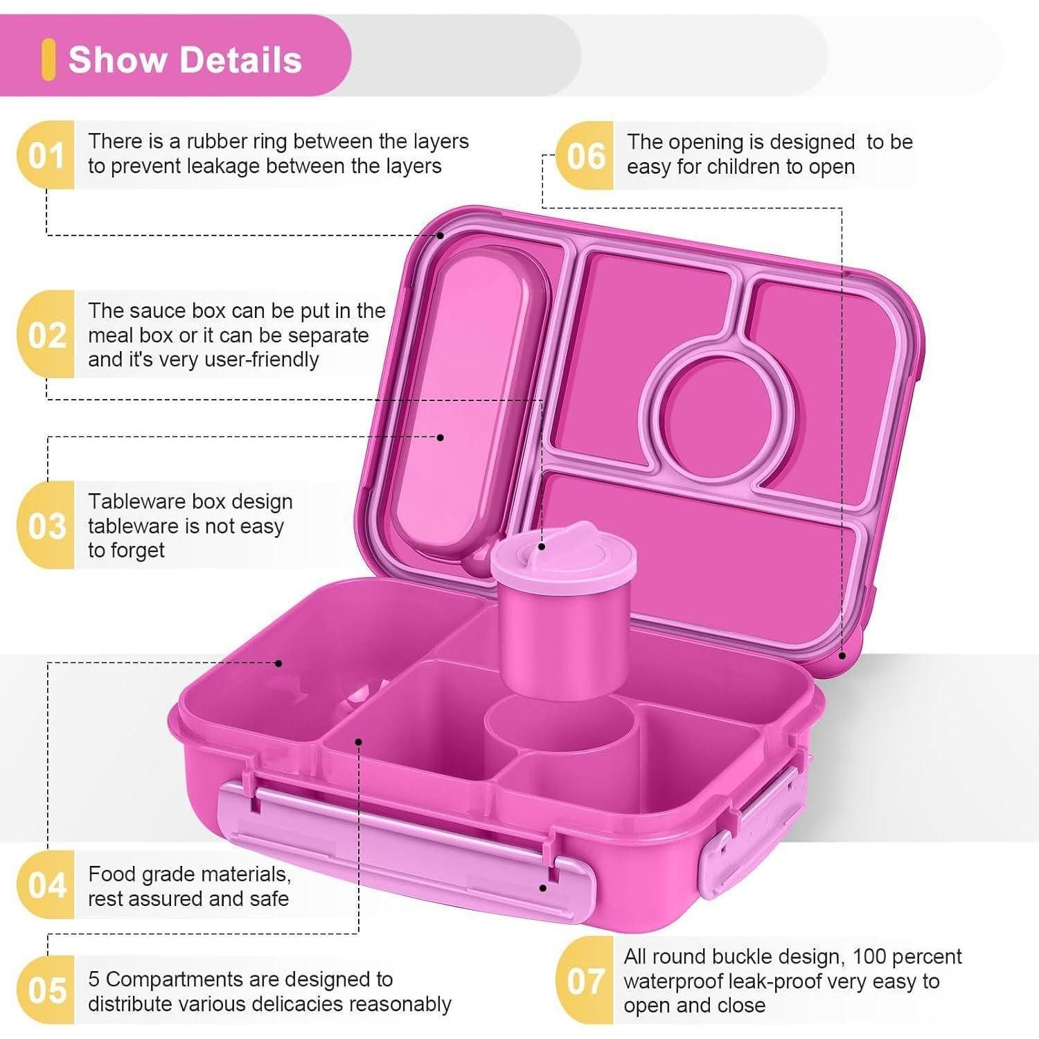 LuxusKollektion Lunchbox Brotdose Bento Lunchbox 1300ml 5Fächer Kinder BPAfrei Red Lily