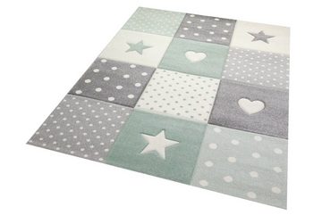 Kinderteppich Kinderzimmer Teppich Spielteppich Herz Stern Punkte Design grün grau creme, Teppich-Traum, rechteckig, Höhe: 13 mm