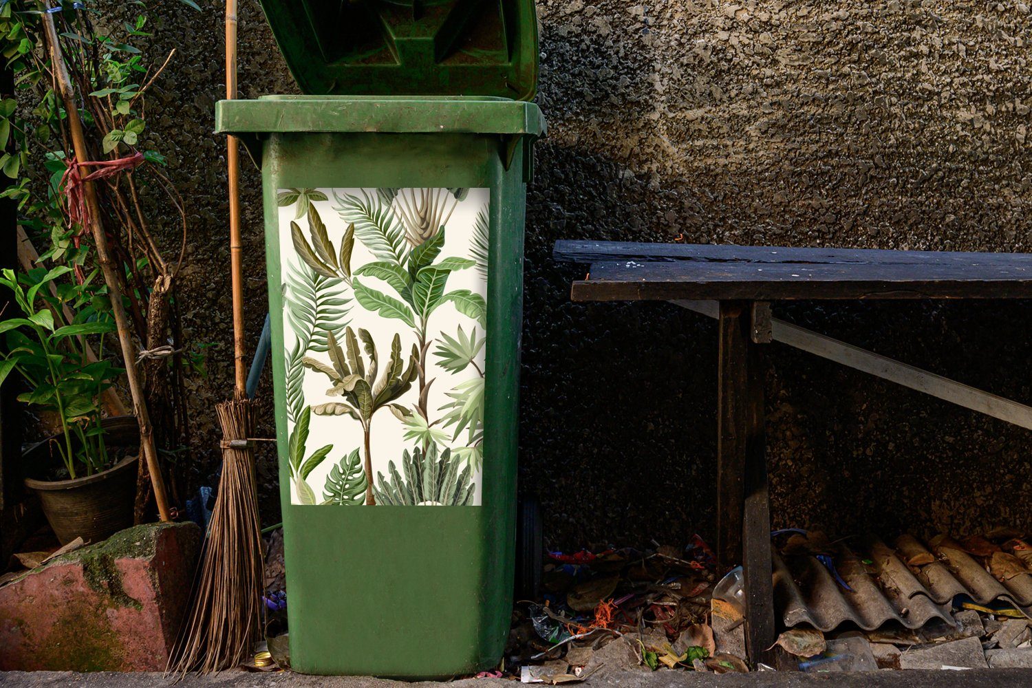 Natur Mülltonne, Kinder - (1 Pflanzen Abfalbehälter - Mülleimer-aufkleber, - Palme Container, - - Dschungel MuchoWow St), Sticker, Wandsticker Bananenstaude
