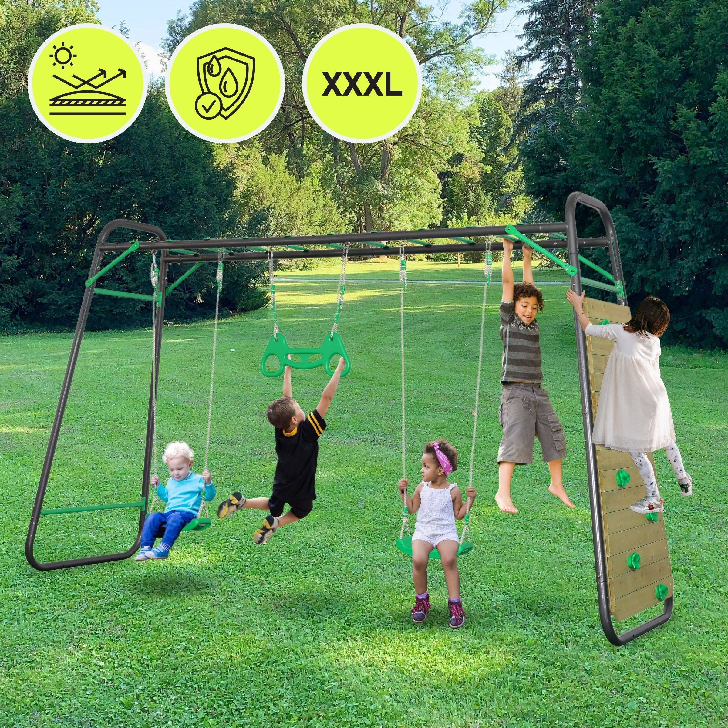 HyperMotion Schaukelpferd Stahl-Gartenschaukel XXXL mit Kletterwand günstig online kaufen