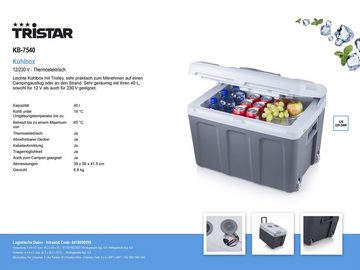 Tristar Trolley-Kühlbox, 40 l, mit Strom, großer Thermo-elektrischer Auto Kühlschrank & Klappständer