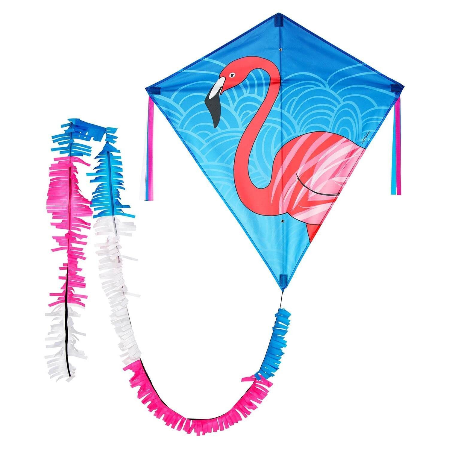 Wolkenstürmer Flug-Drache Kinderdrachen ab 3 Jahre Ready to Fly Outdoor Kite 75 cm, (Flugspielzeug Jungen Mädchen Rautendrachen mit Puschelschwanz, 1-tlg), Klassischer flugfertiger Rautendrachen Eddy ab 3 Jahre mit Flamingo