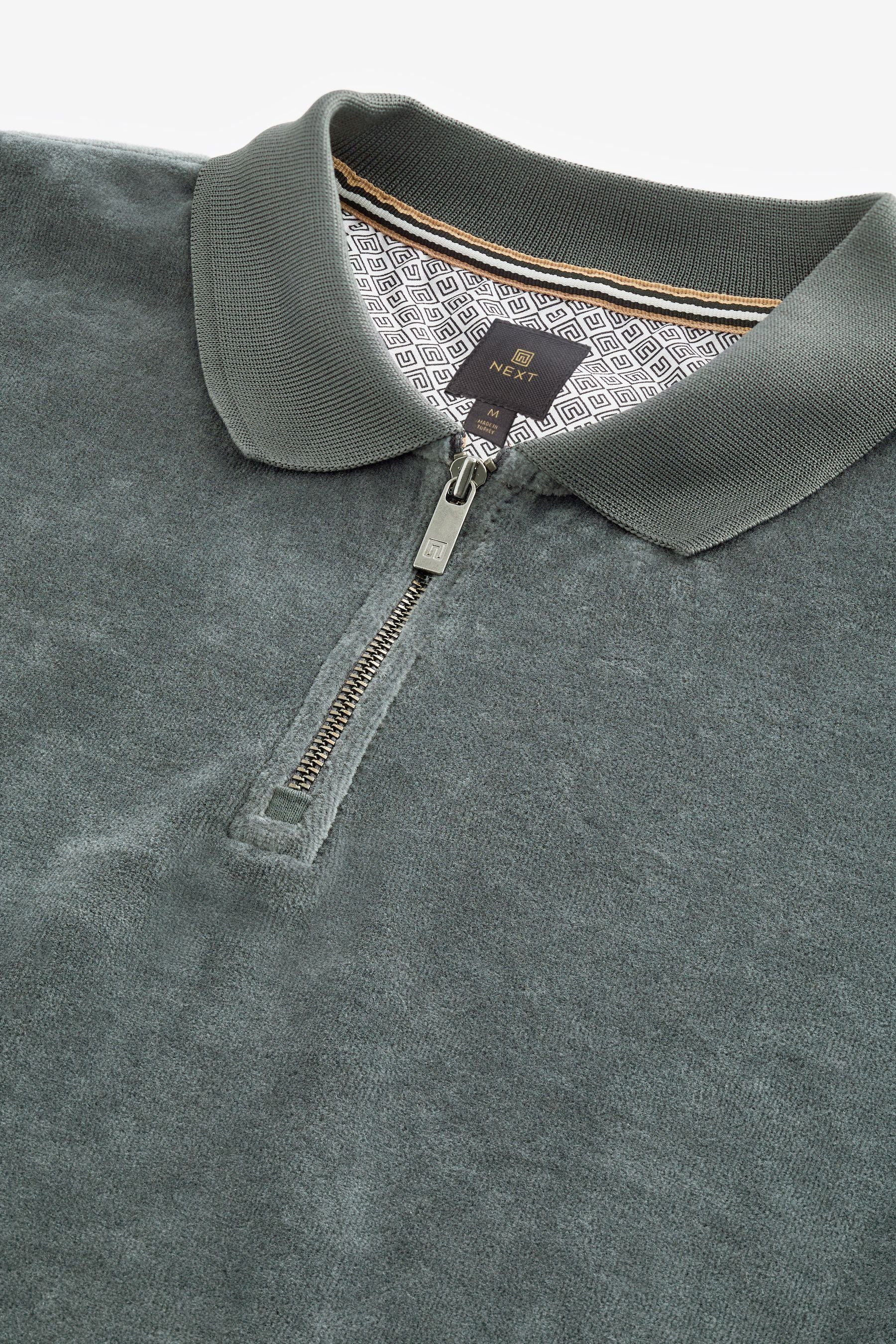 Next Samt aus Poloshirt (1-tlg) Poloshirt Grey