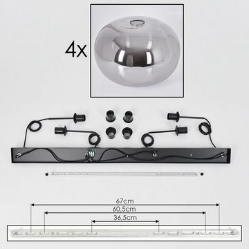 hofstein Hängeleuchte Hängelampe aus Metall/Glas in Schwarz/Rauchfarben, ohne Leuchtmittel, Leuchte mit Glasschirmen(30cm),max. 145,5cm, 4xE27, ohne Leuchtmittel