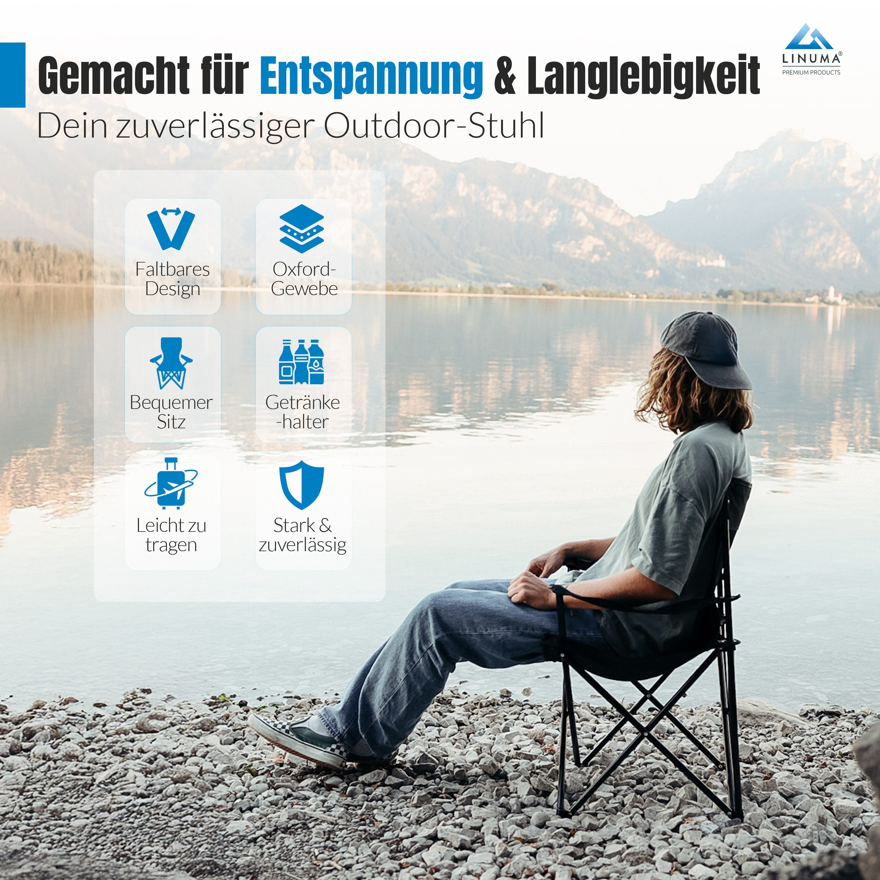 LINUMA Campingstuhl faltbar mit extra großem günstig online kaufen