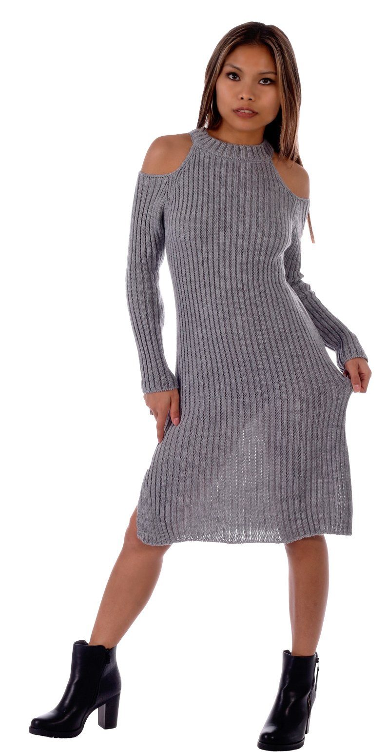 Charis Moda Strickkleid Pulloverkleid Cut Out Ärmel in Grobstrick-Optik