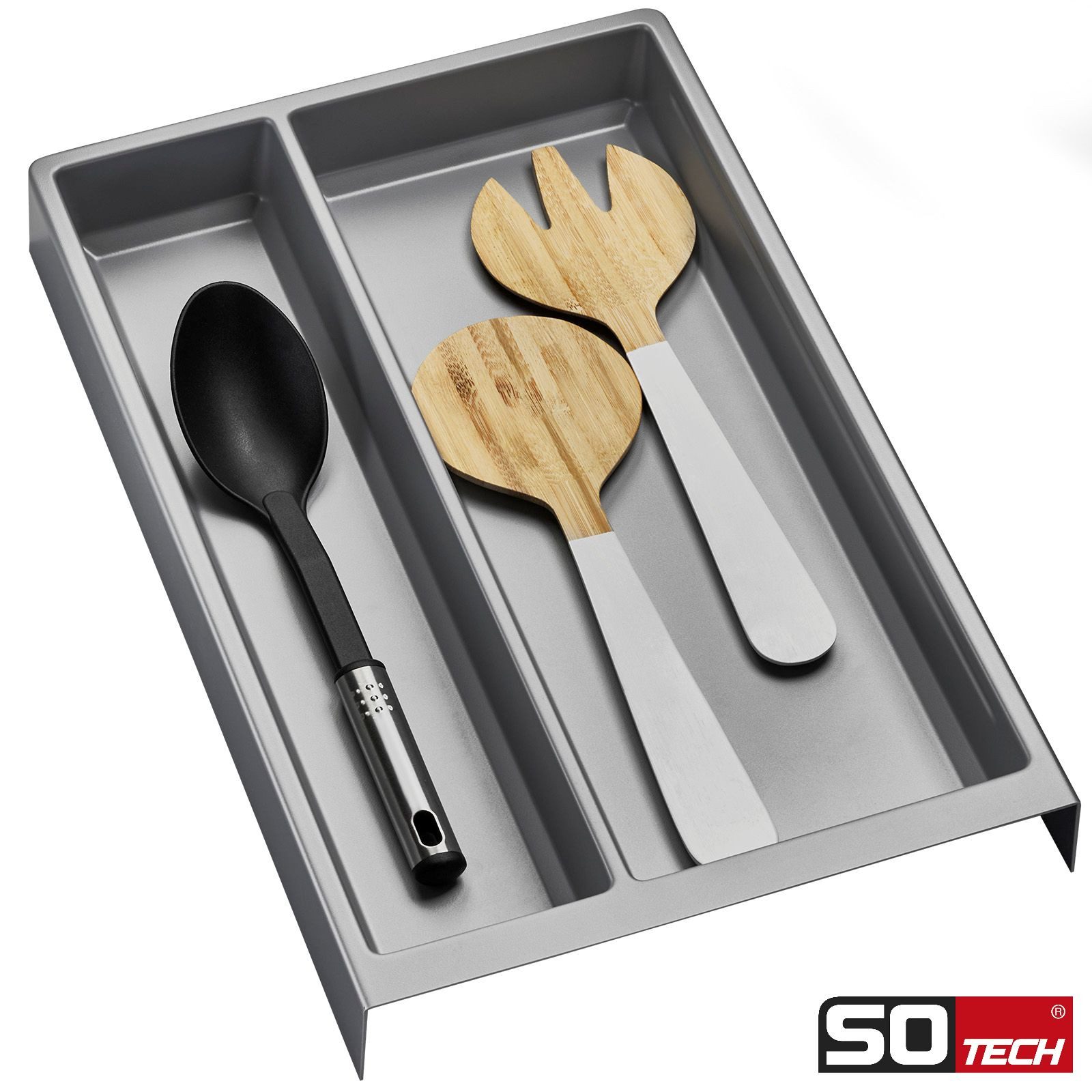 SO-TECH® Schubladeneinsatz SEPARADO Individual (300 x 474 x 51 mm) ab 40cm Schrankbreit (1 St), Mehrzweckeinsatz silbergrau genarbt für große Küchenutensilien – Bild 2 von 5
