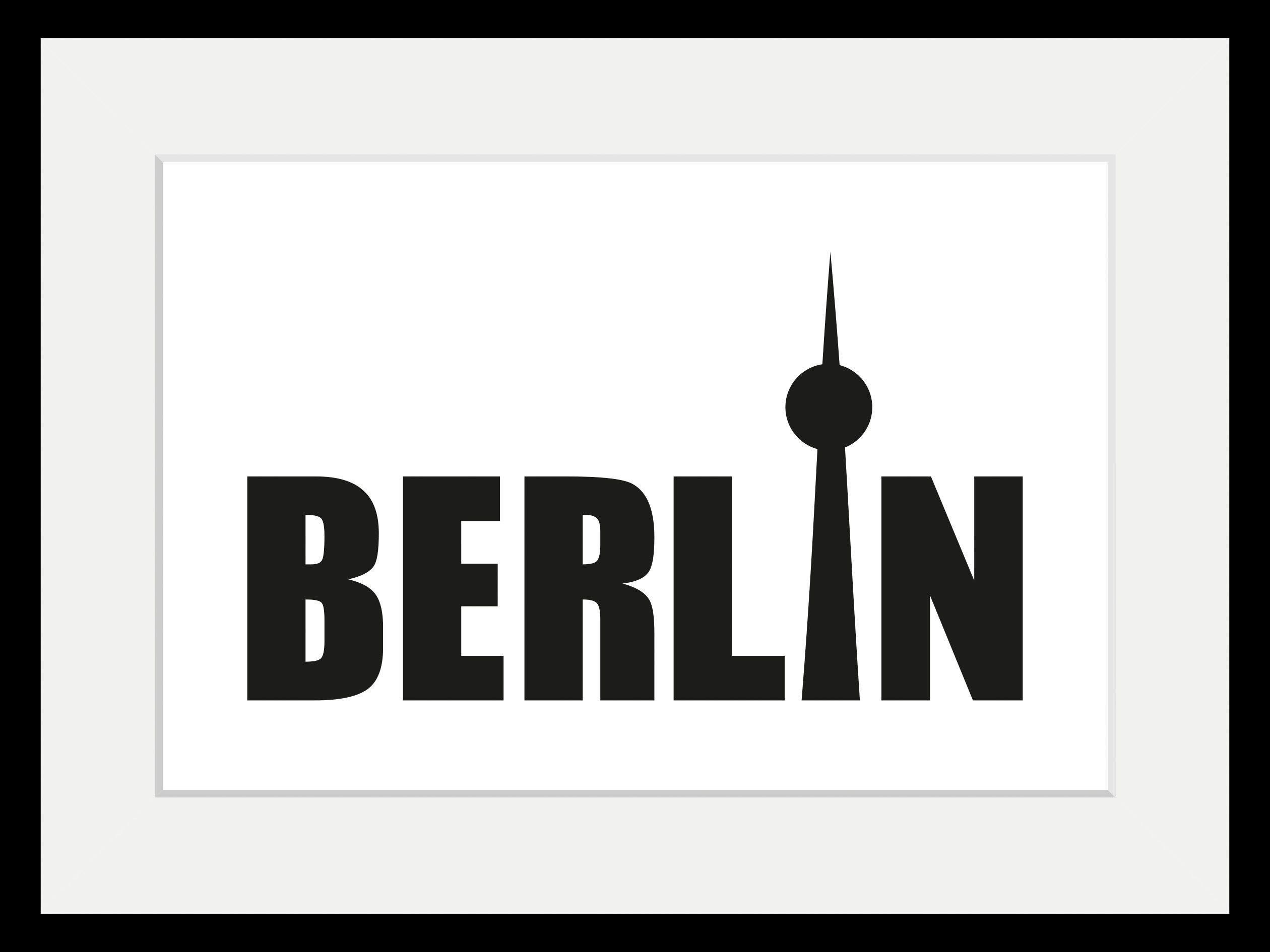 queence Bild Berlin Tower, Berlin, Deutschland, Schriftzug, Schwarz-Weiß, Stadt, Städte (1 St), HD Premium Poster-Druck inkl. Holzrahmen