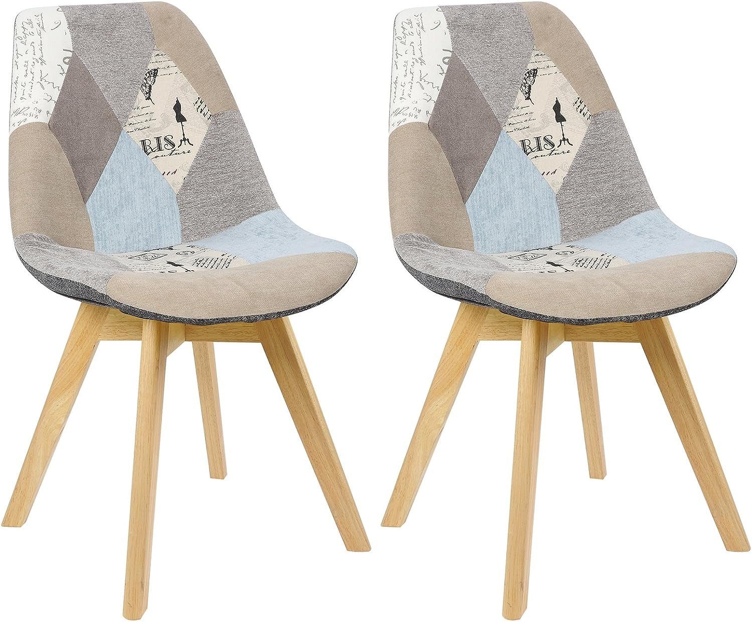 Woltu 4-Fußstuhl (2 St), Patchwork Stühle, Leinen Stoff Holzbeine günstig online kaufen