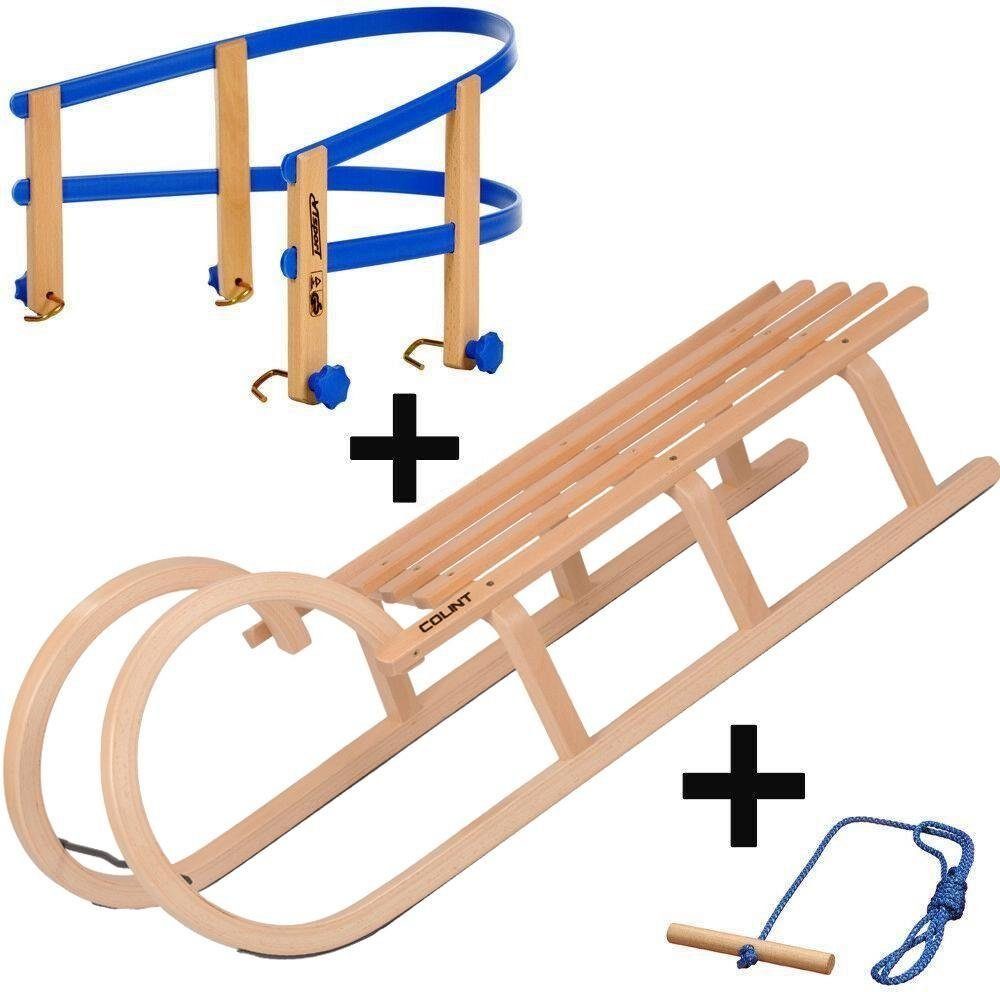 Hornschlitten Holz/Kunststofflehne Naturbuchenholz, COLINT und mit 110 FSC-zertifiziert Hörner 3-tlg), (Set, Leine