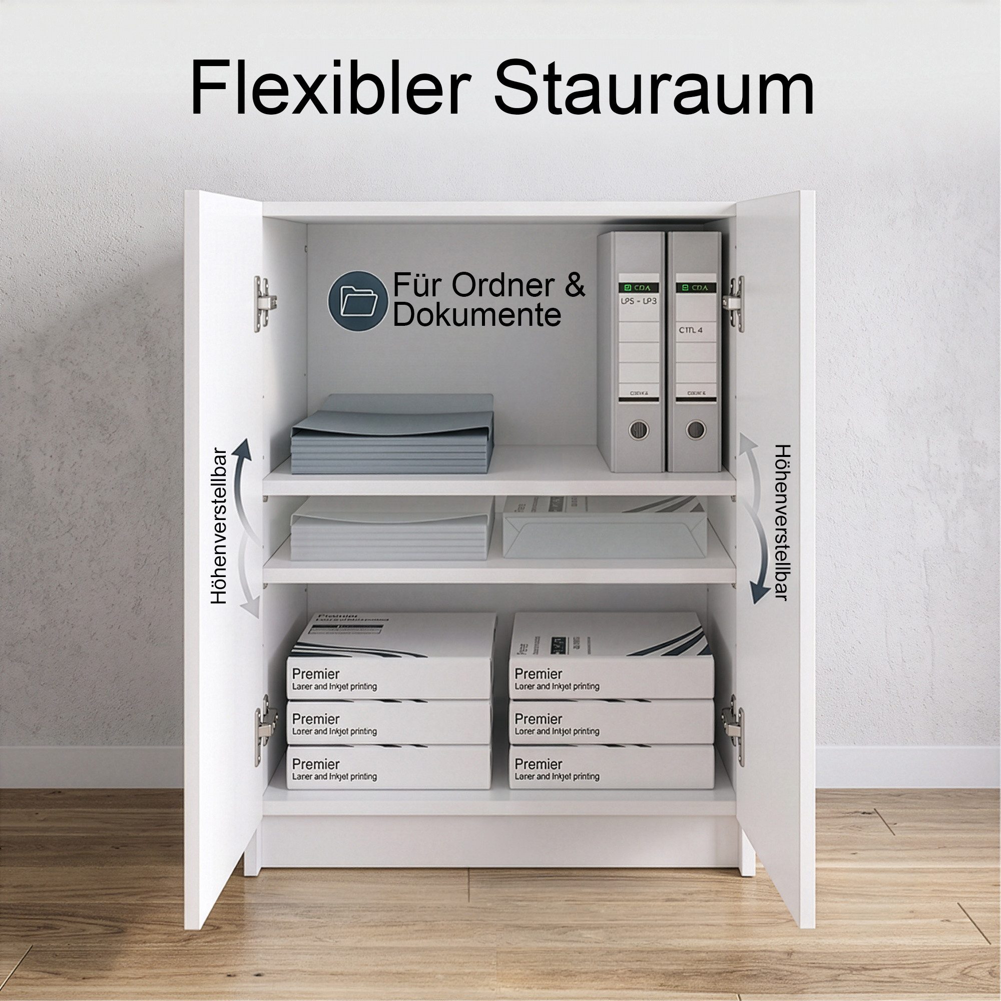 InnoFurn Aktenschrank Elona Druckerkommode (Druckerkommode, Extra Tief für Drucker) Druckerschrank Soft-Close & Push-to-Open, Made in Germany – Bild 5 von 5