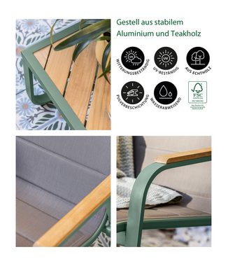 Dehner Gartenlounge-Set Korsika 4-teilig inkl. Gartentisch, witterungsbeständig, grün, stabil und wetterfest, aus Aluminium und FSC®-zertifiziertem Teakholz