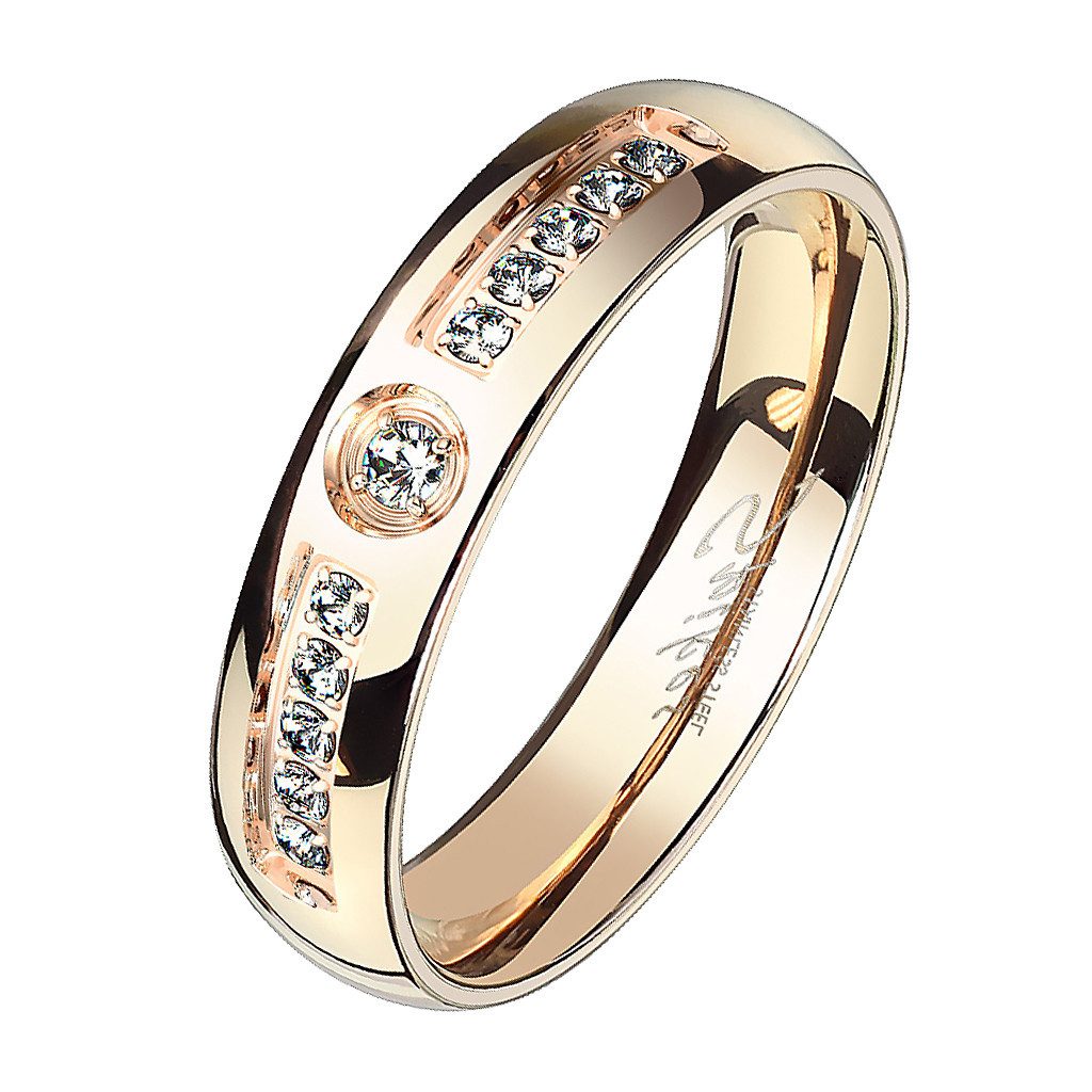 Taffstyle Fingerring Stylischer Damen Ring Rosegold vergoldet mit Kristall günstig online kaufen