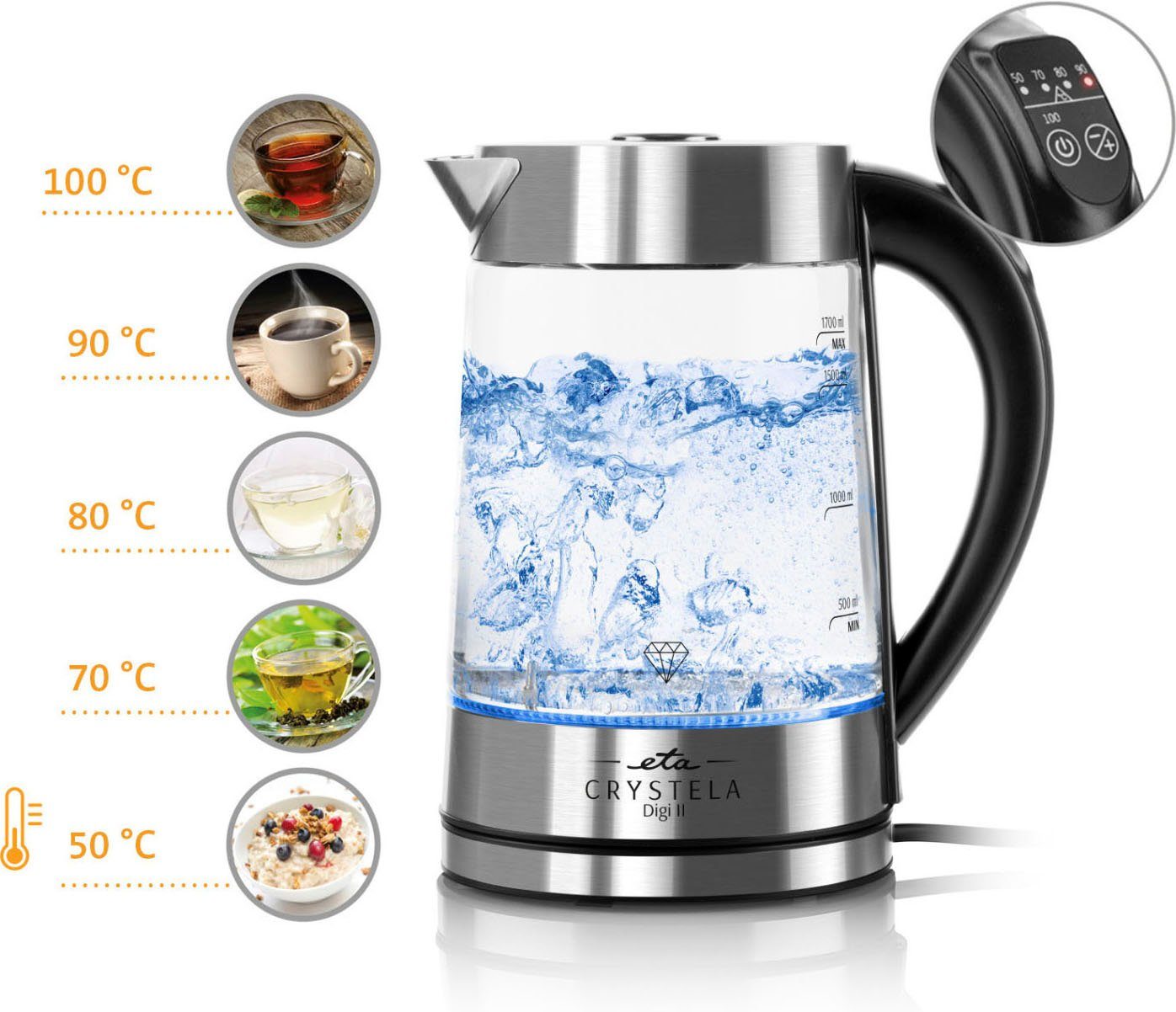 eta Wasserkocher CRYSTELA DIGI II, ETA515490000, 1,7 l, 2200 W