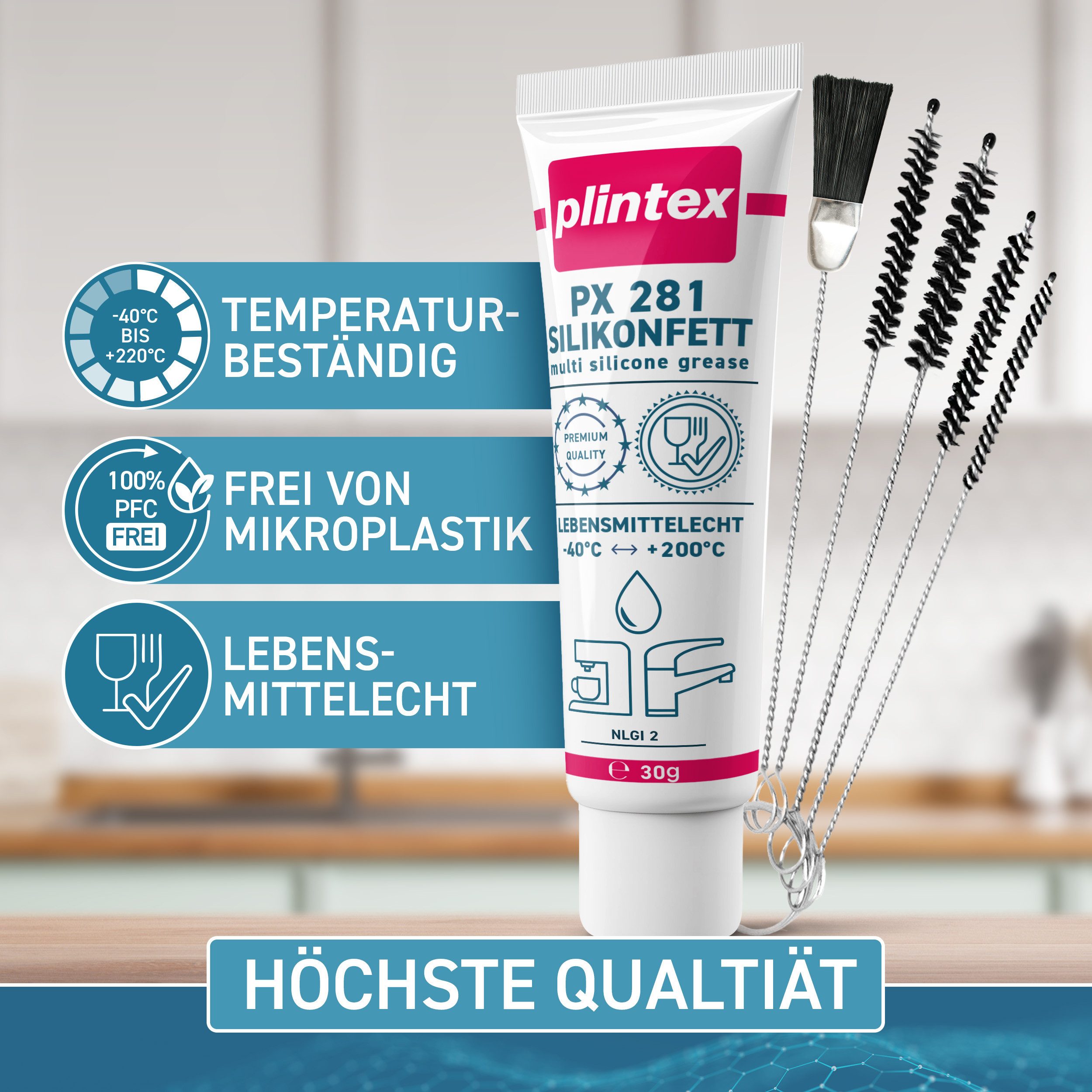 Plintex Silikonfett für Kaffeevollautomaten 30g effektiv inkl. Kaffeevollautomaten-Reinigungsset (Schmierfett für Brühgruppe, Armaturen, Dichtungen & O-Ringe - Silikon Armaturenfett, Kaffeemaschine Fett)