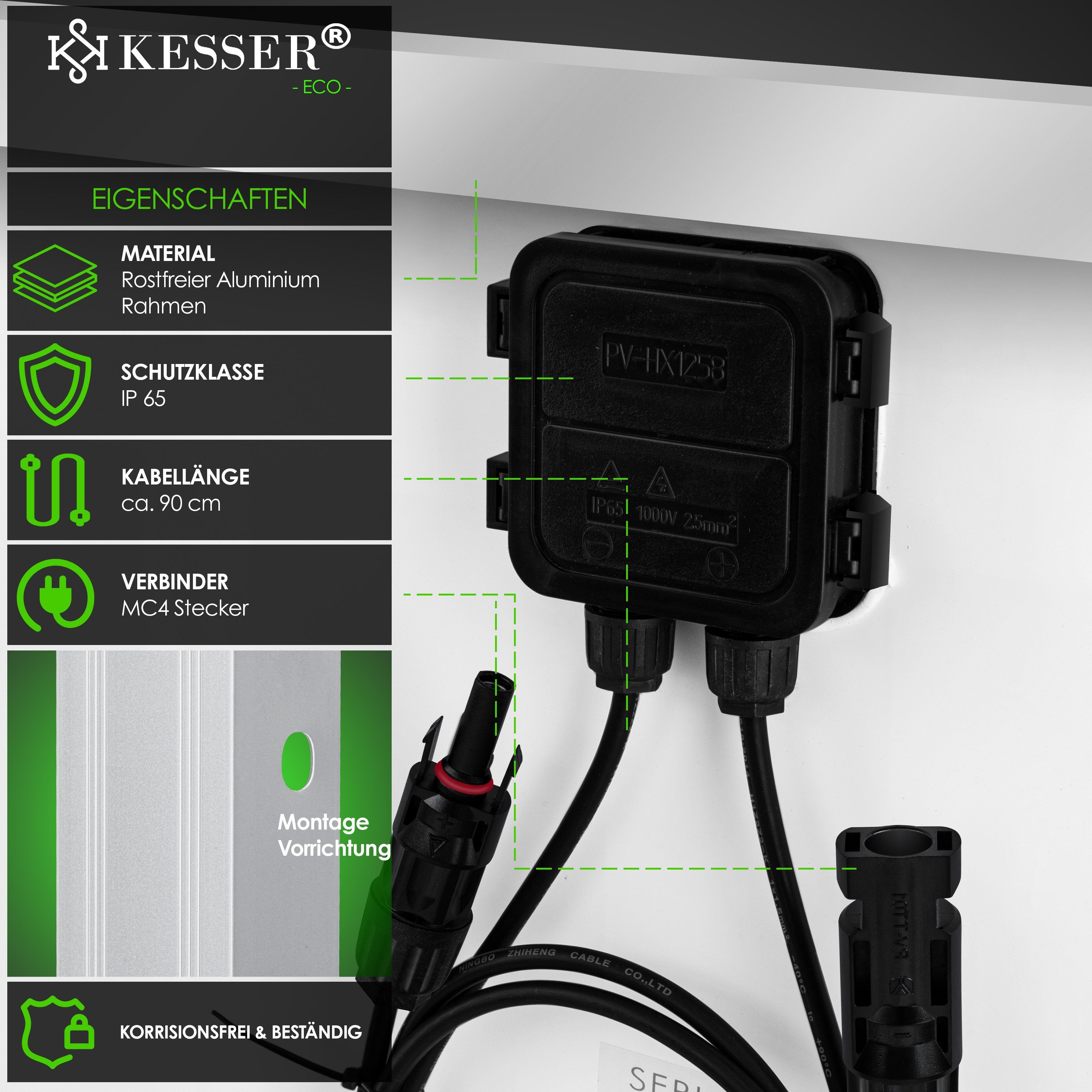 KESSER Solarmodul, (1-St), Solarpanel Monokristallin 18V Photovoltaik Solaranlage PV Anlage